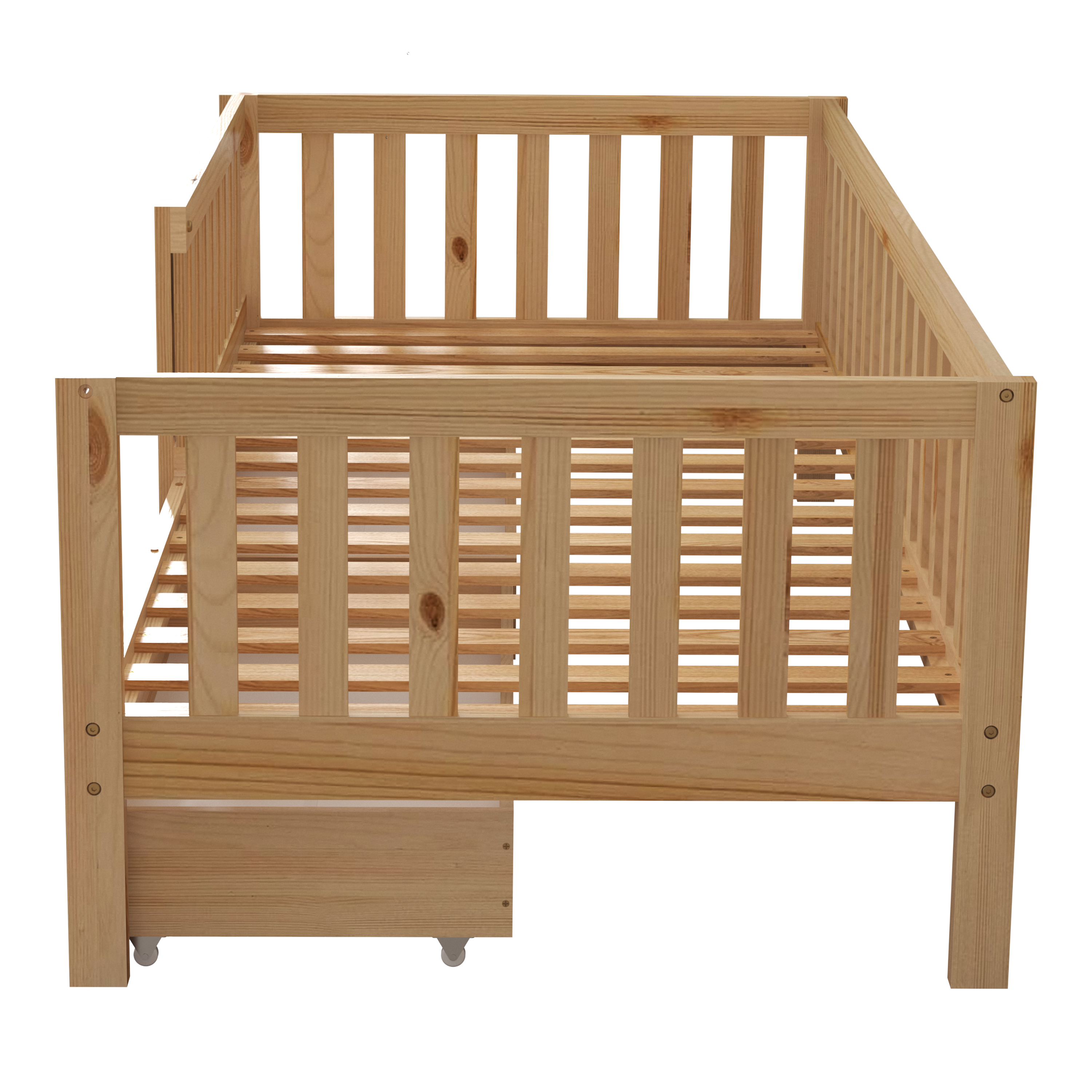 Sunny Isa Kids Bed with 2 Storage Drawers and Guardrail Natural – With Mattress