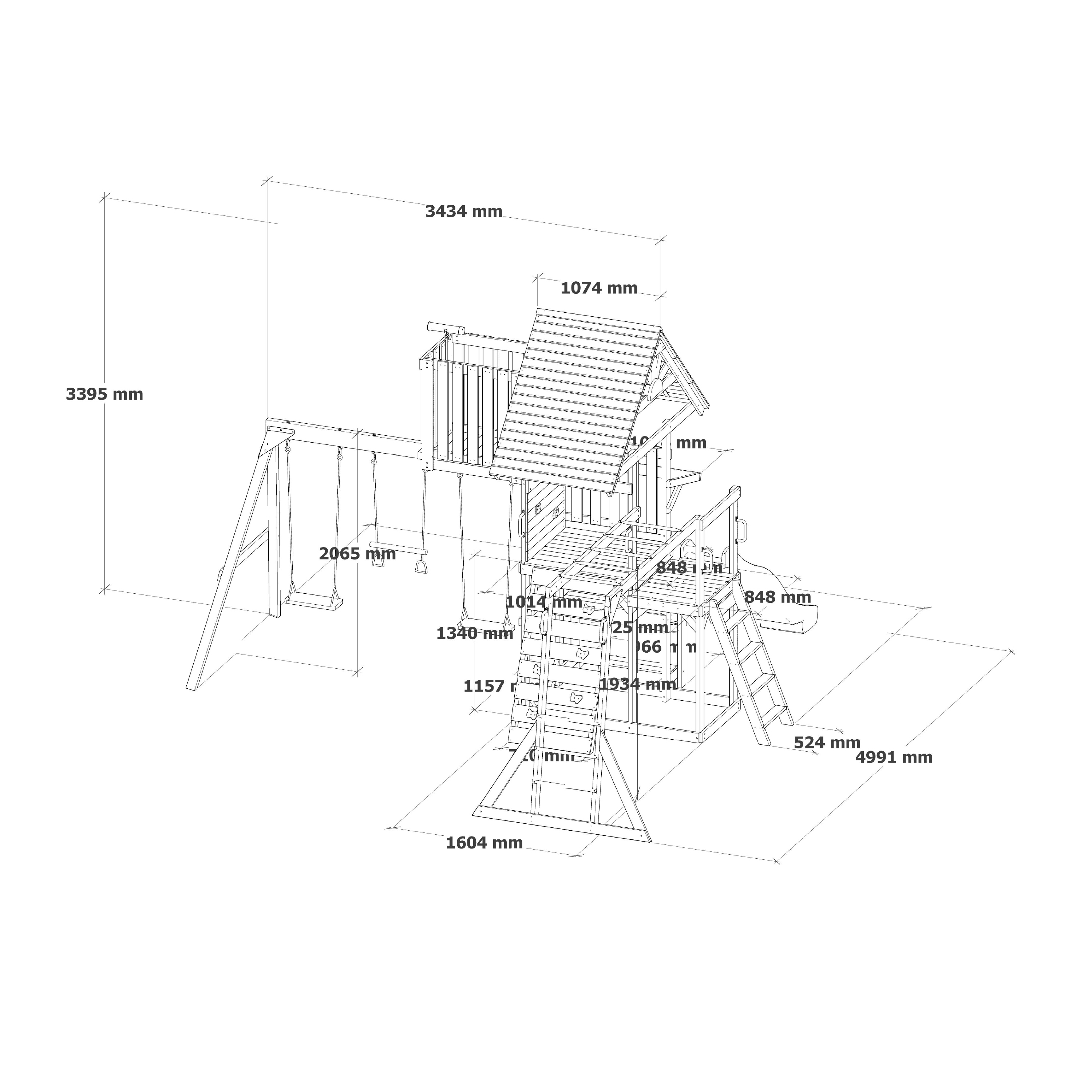 AXI Mitch Climbing Frame with Double Swing, Trapeze and Lookout Tower – Grey Slide