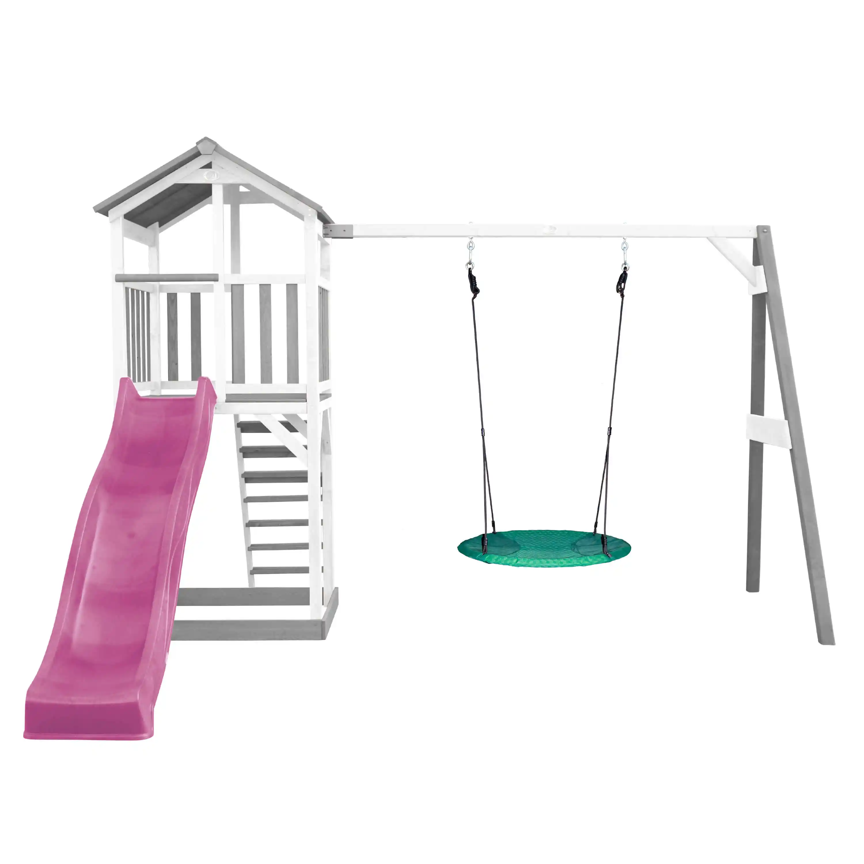 AXI Beach Tower Speeltoren met Summer Nestschommel Grijs/wit - Paarse glijbaan