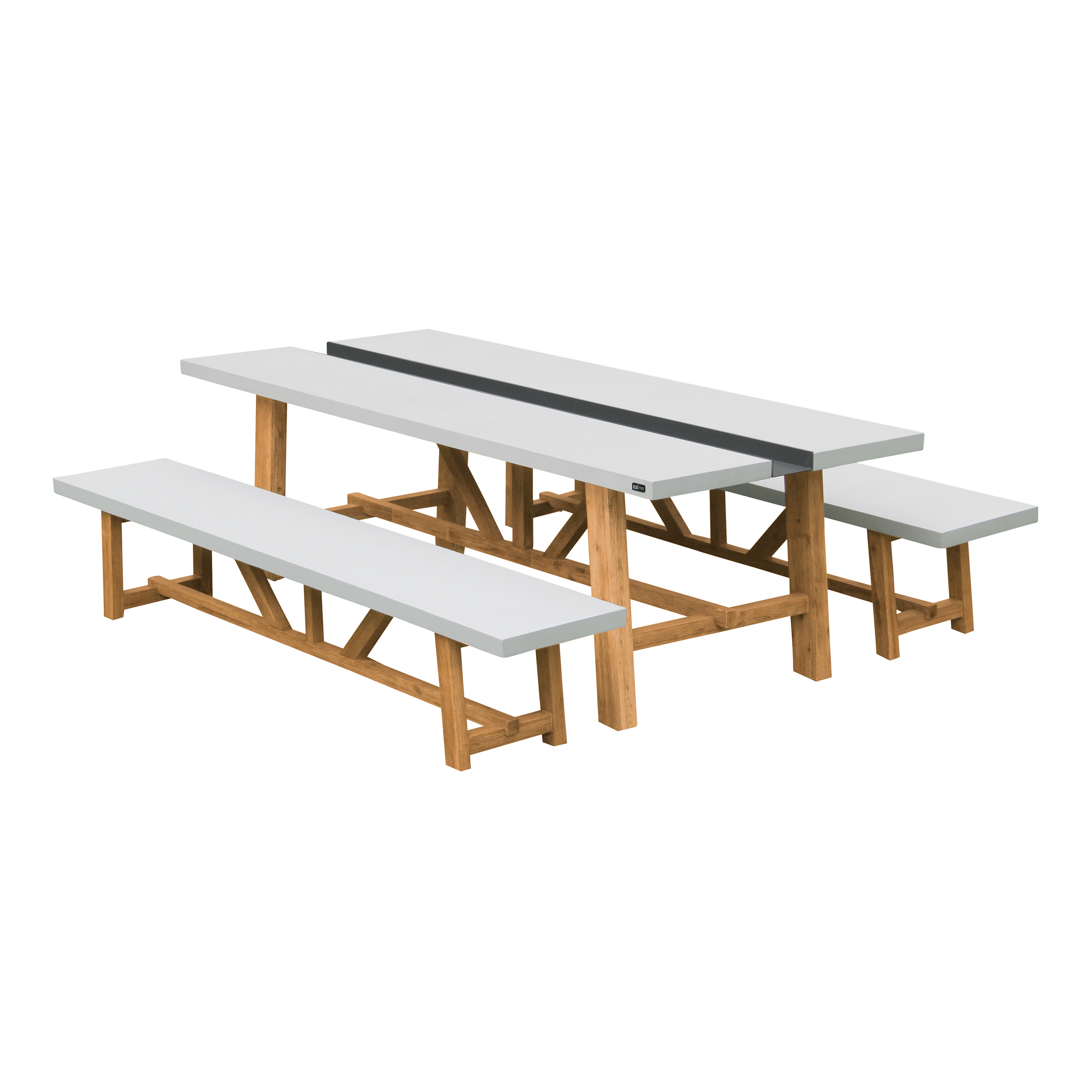 AXI Aaron Garden Set with 2 benches – Acacia wood / Limestone-look