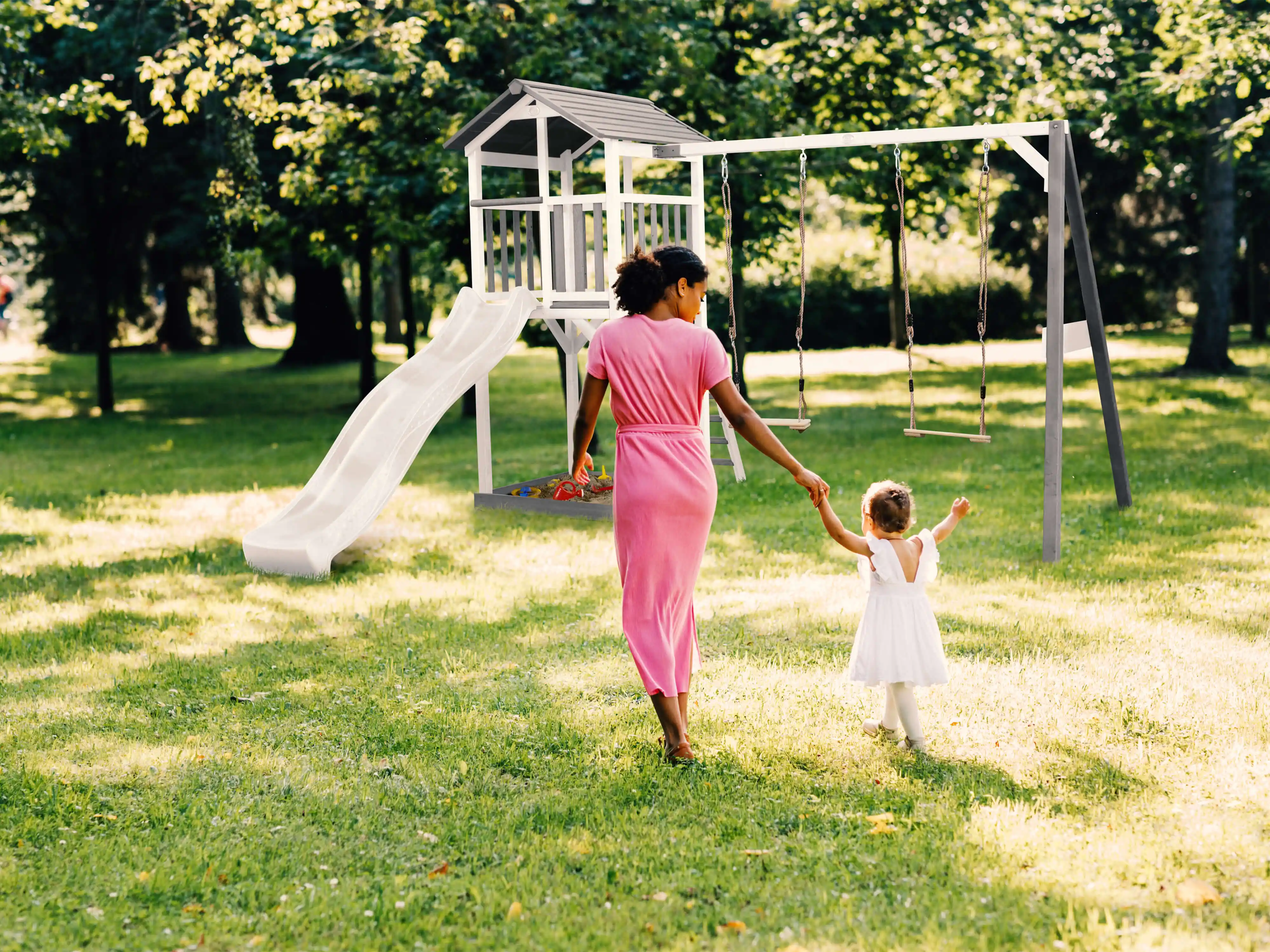 AXI Beach Tower with Double Swing Set Grey/White - White Slide