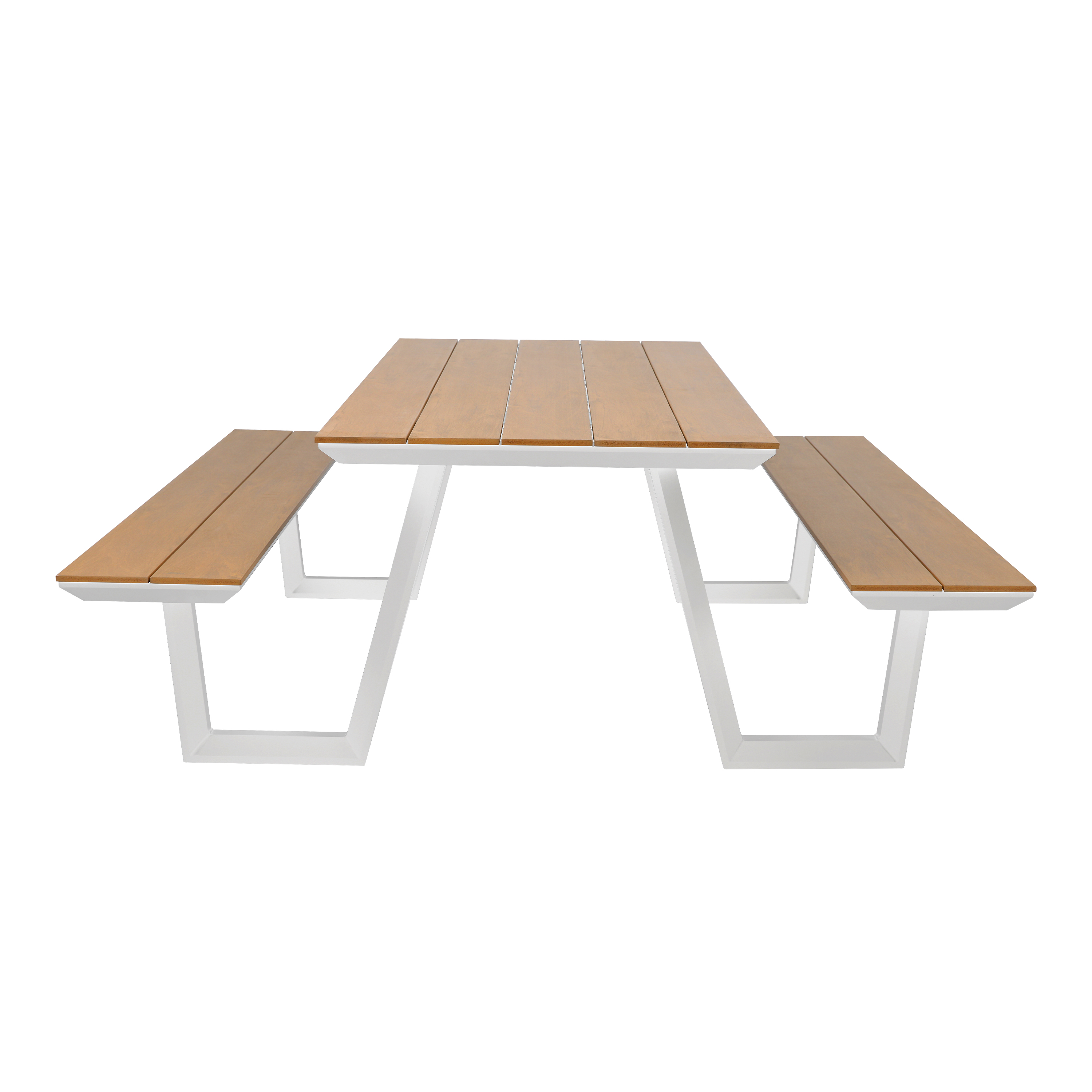 AXI Nori Picnic Table with 2 benches - White/Teak-look Polywood