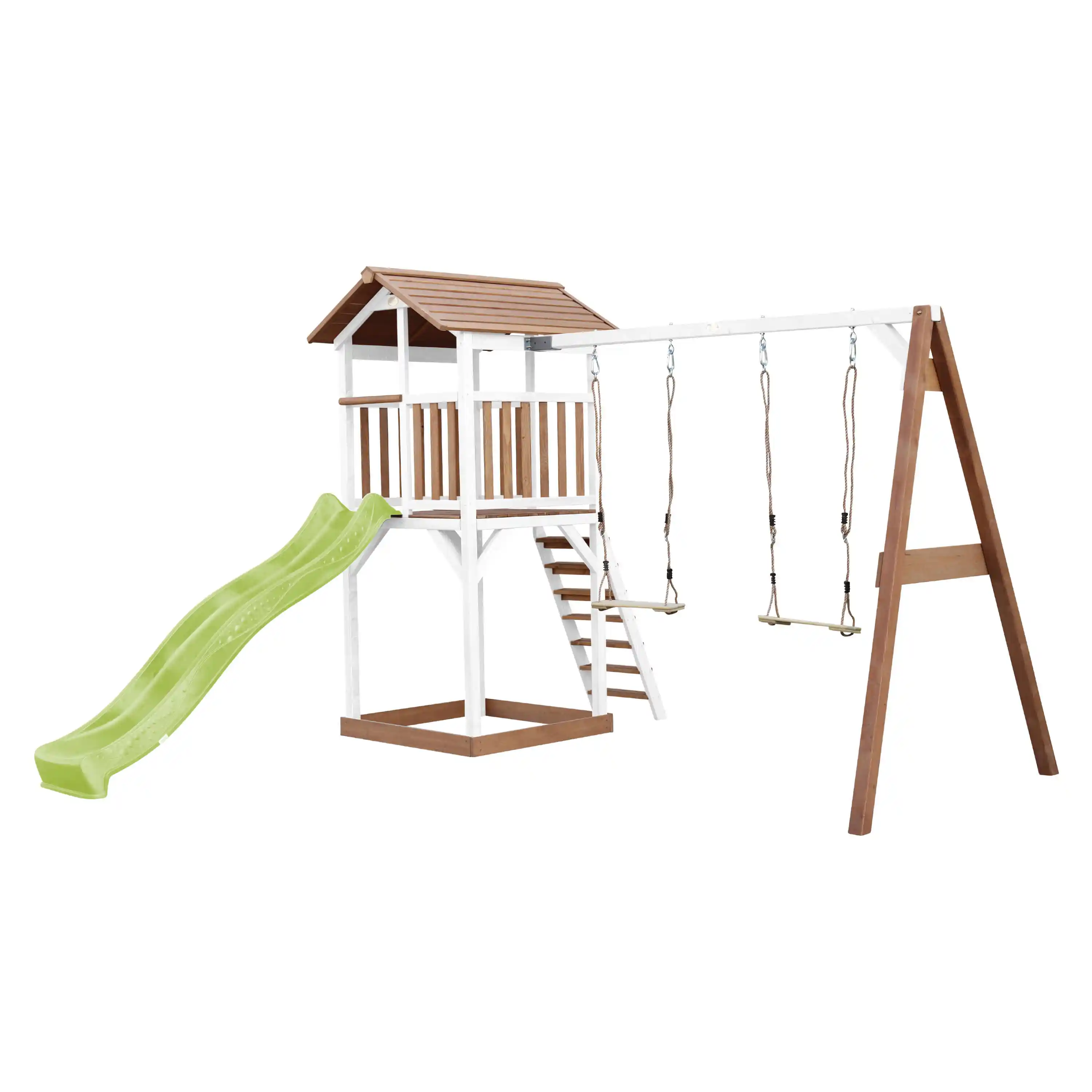 AXI Beach Tower with Double Swing Set Brown/White - Lime Green Slide