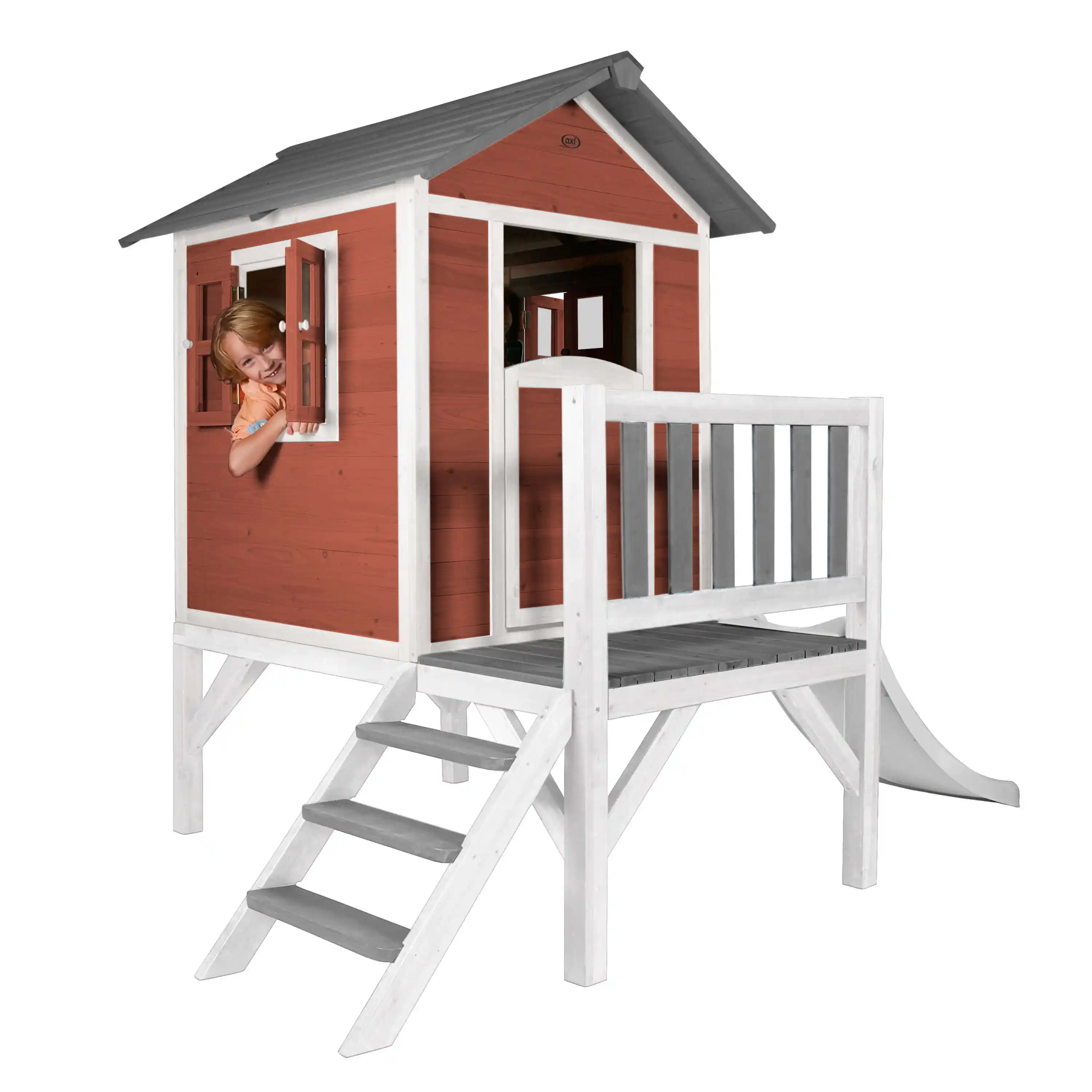 AXI Lodge XL Playhouse Scandinavian Red - White Slide