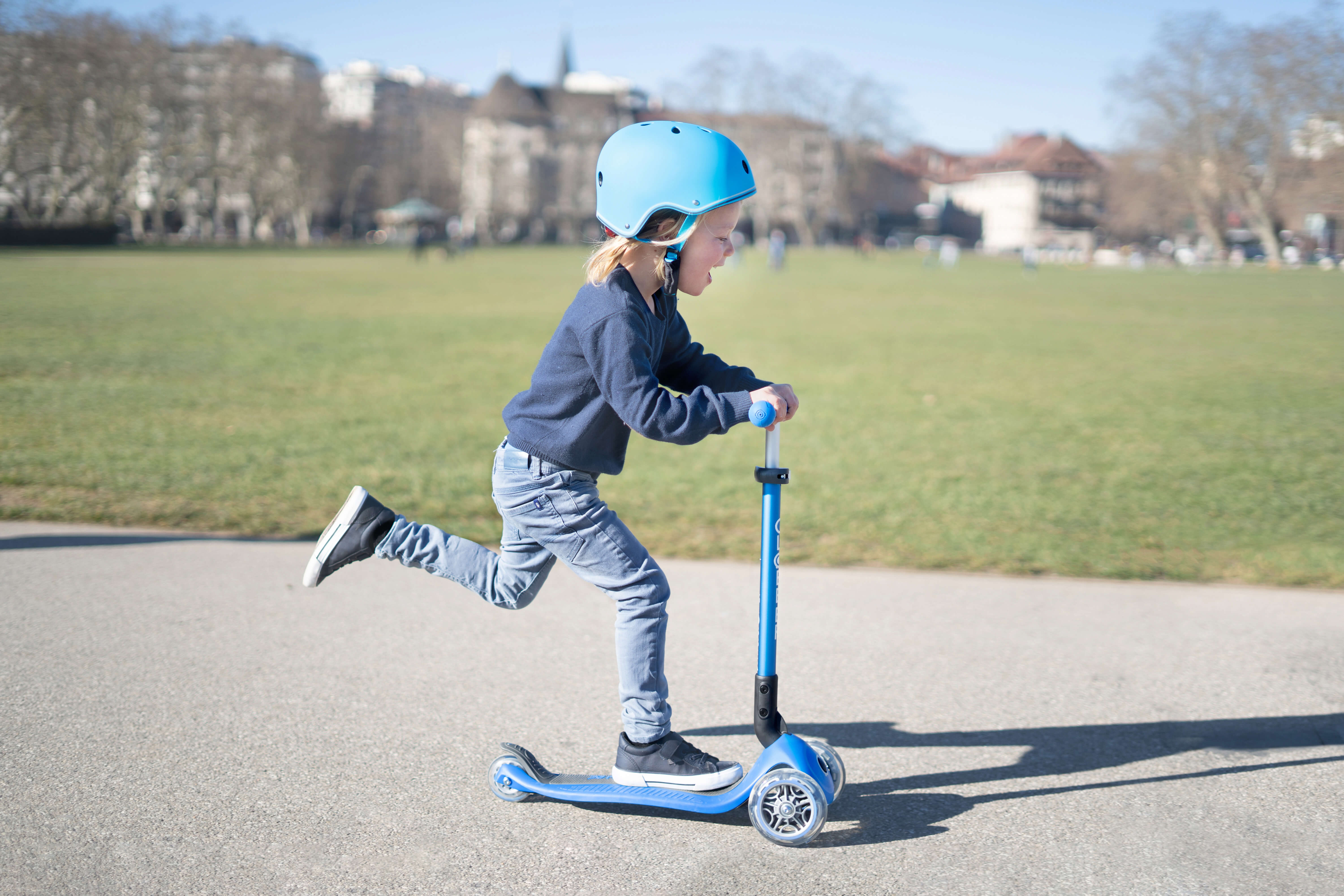 Globber Primo Foldable Lights Scooter - Blue