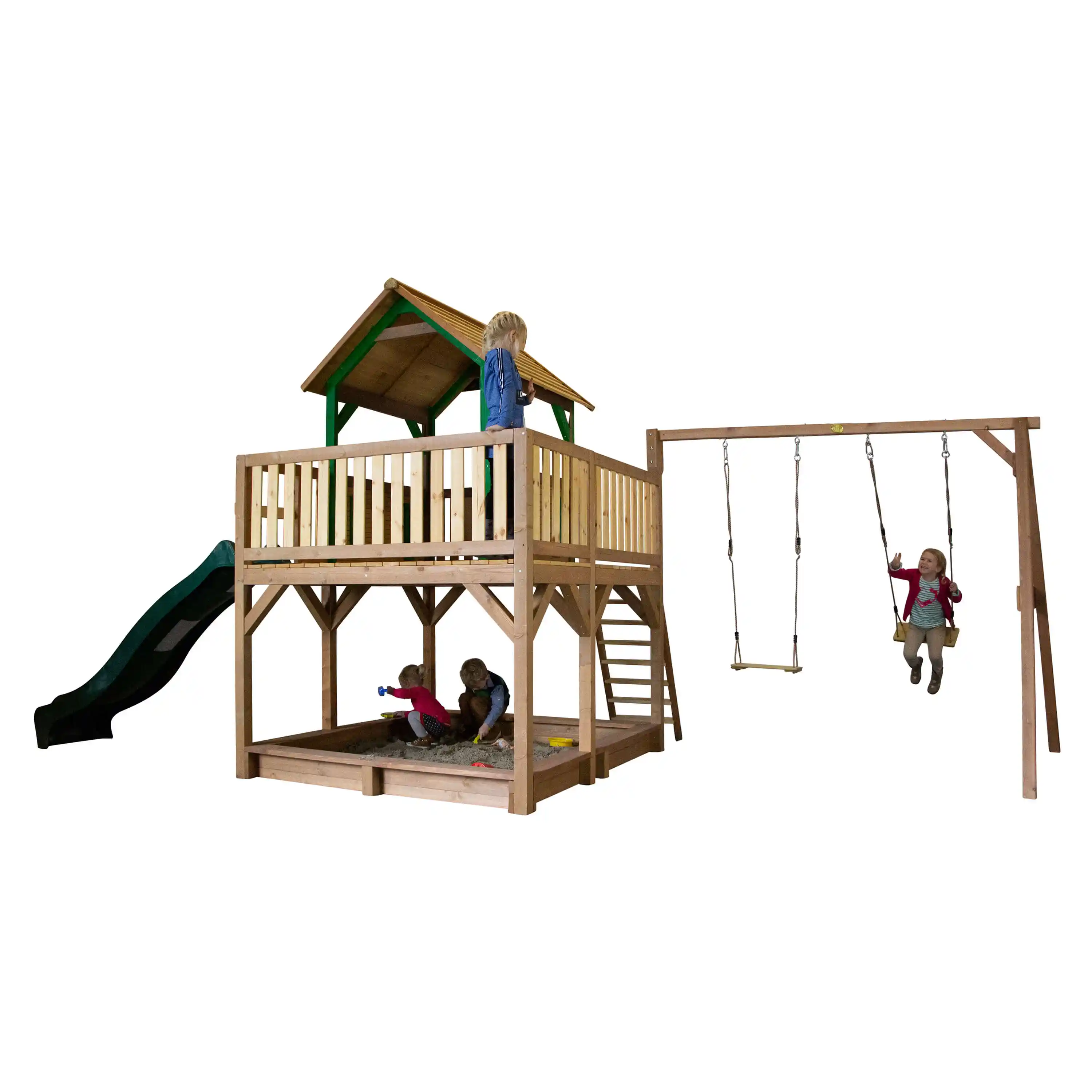 AXI Atka Play Tower with Double Swing Set Brown/Green - Green Slide