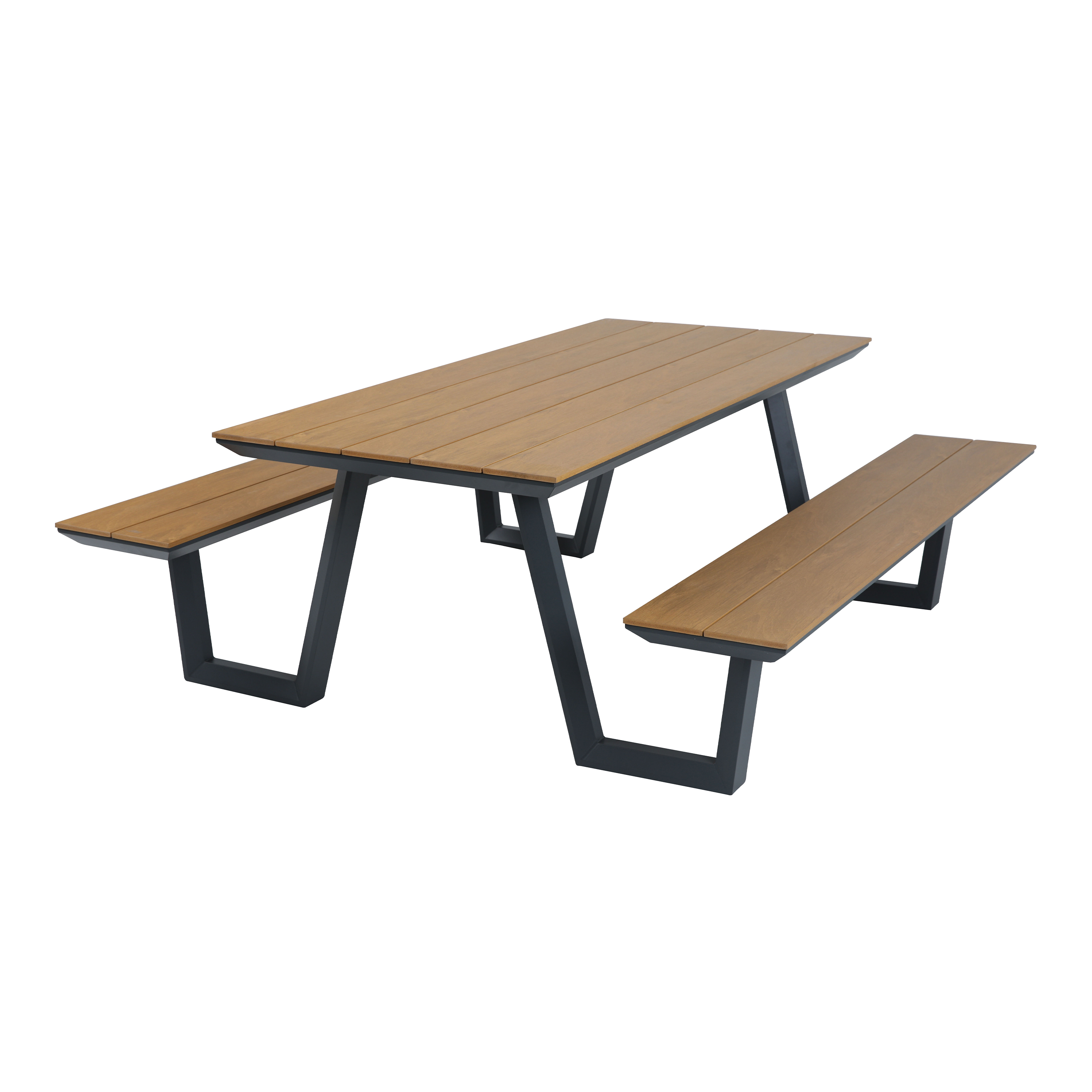 AXI Nori Picnic Table with 2 benches - Anthracite/Teak-look Polywood