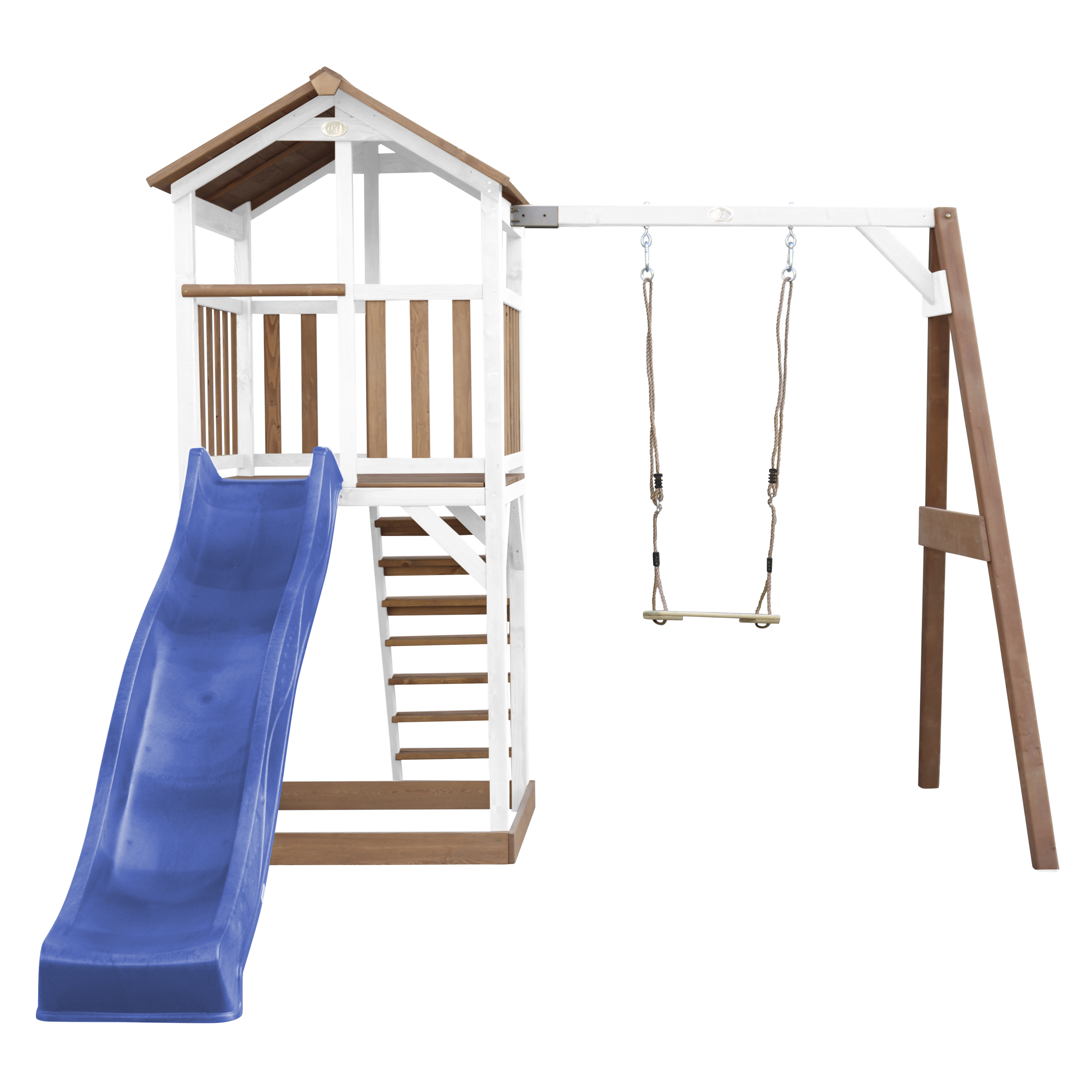 AXI Beach Tower with Single Swing Set Brown/White - Blue Slide