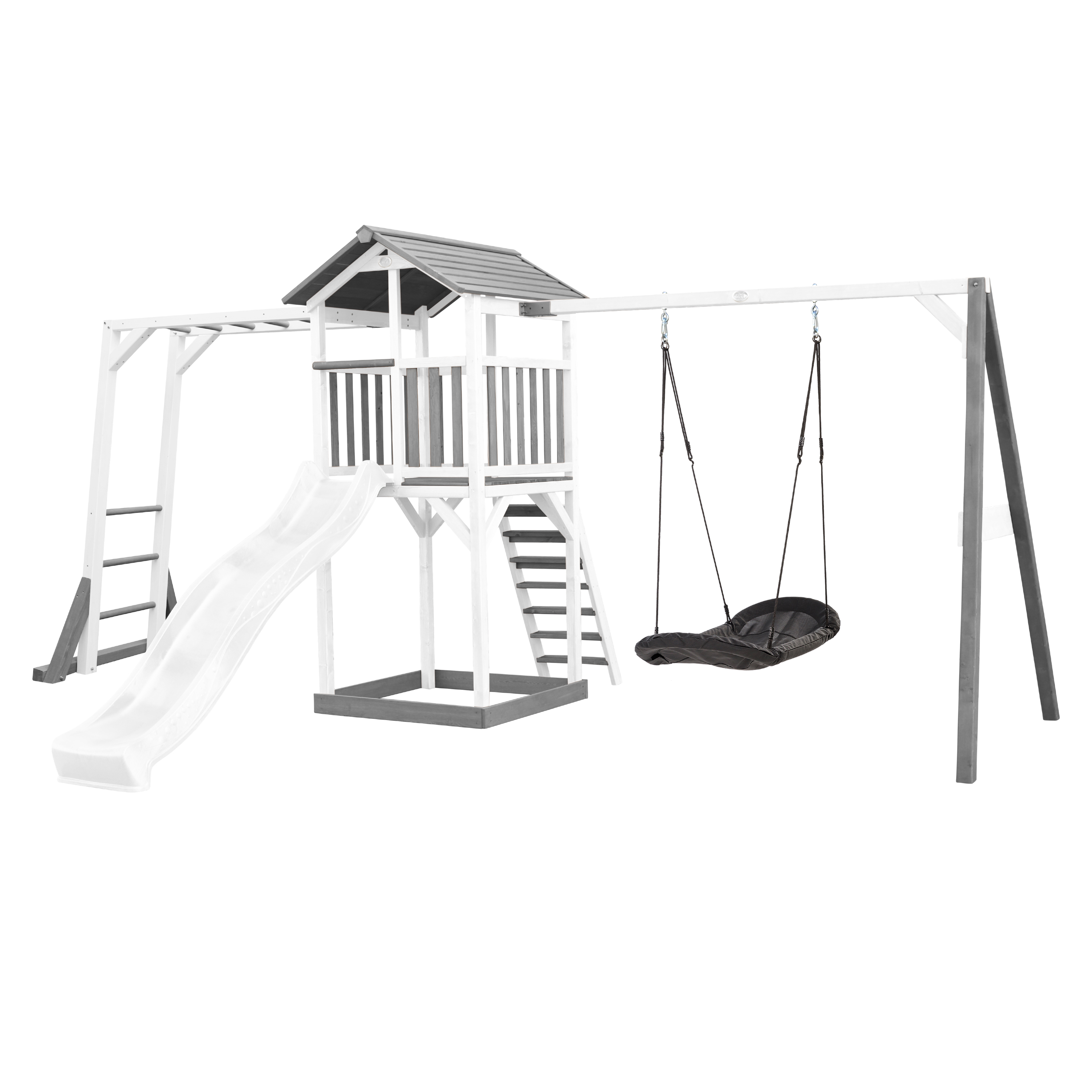 AXI Beach Tower with Climbing Frame and Roxy Nest Swing Set Grey/White - White Slide
