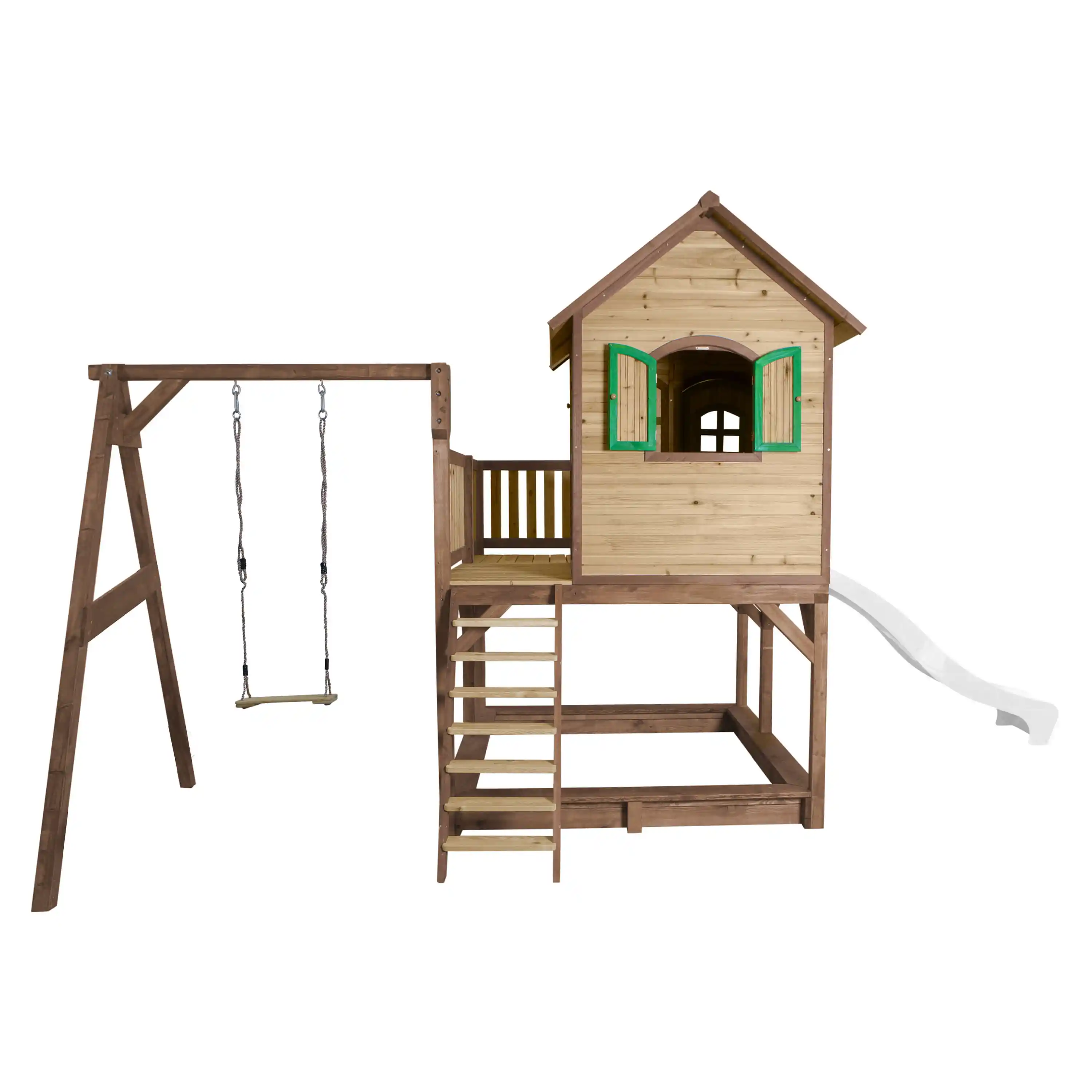 AXI Liam Playhouse with Single Swing Set Brown/Green - White Slide