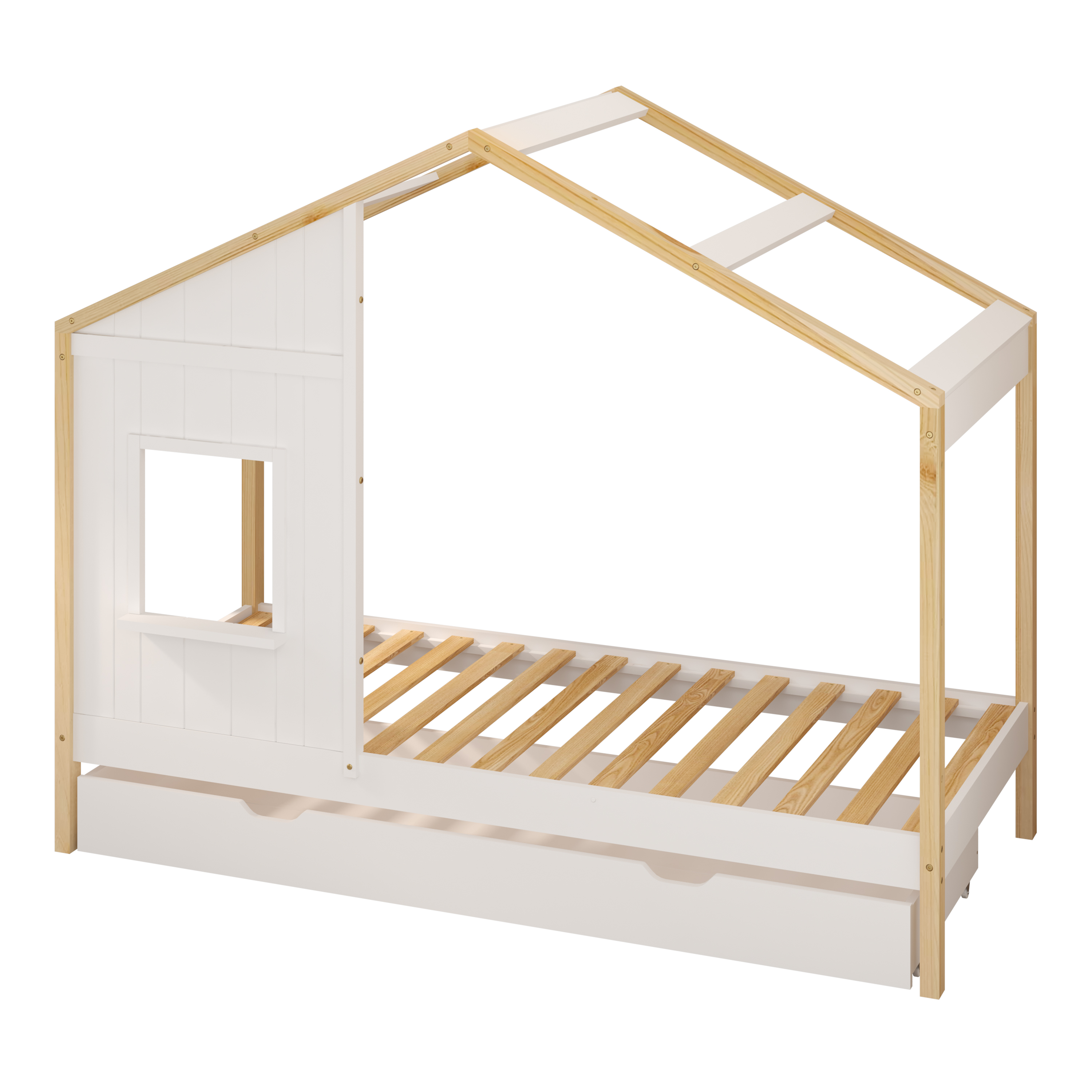 Sunny Beau House Bed with Storage Drawer Brown/White – With Mattress