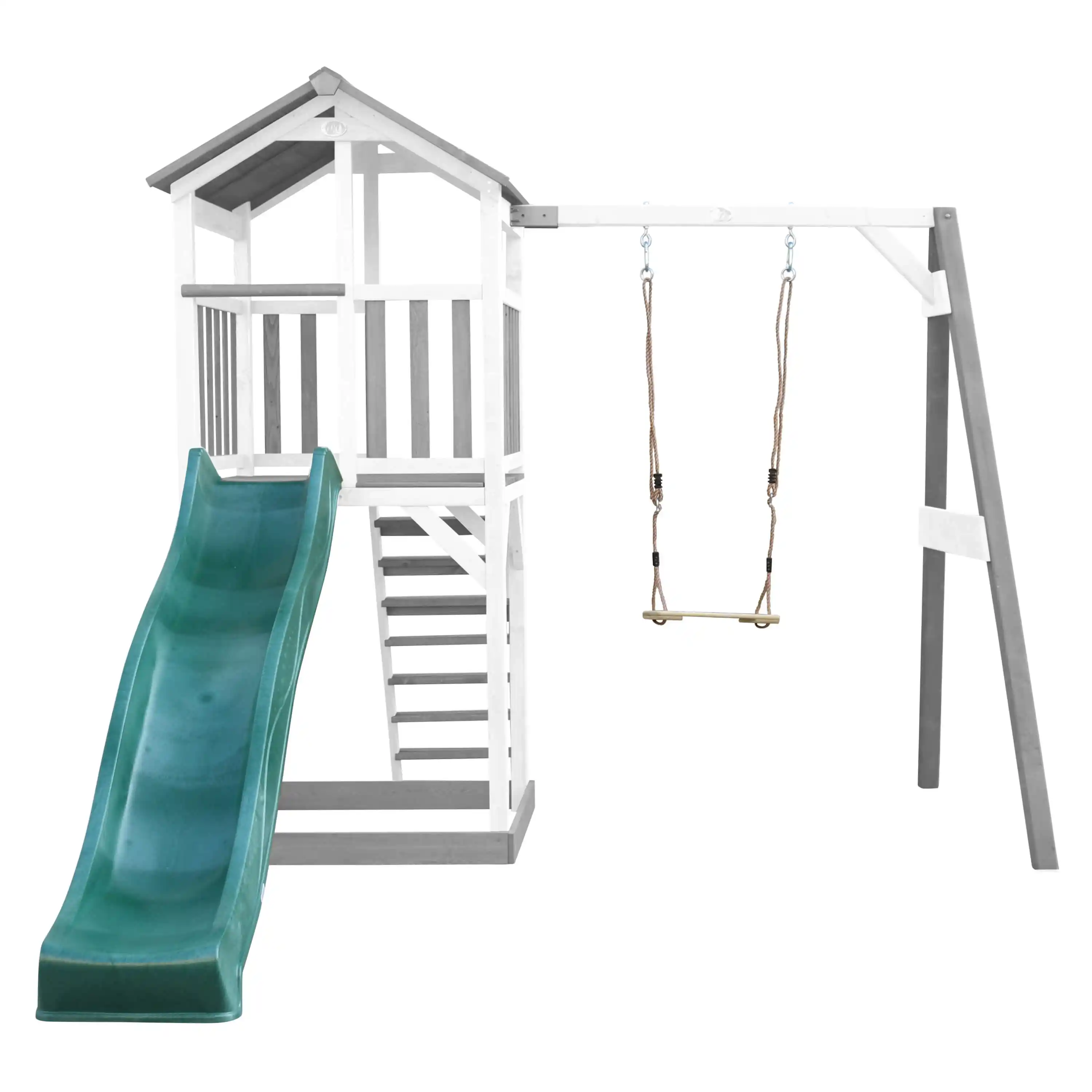 AXI Beach Tower with Single Swing Set Grey/White - Green Slide