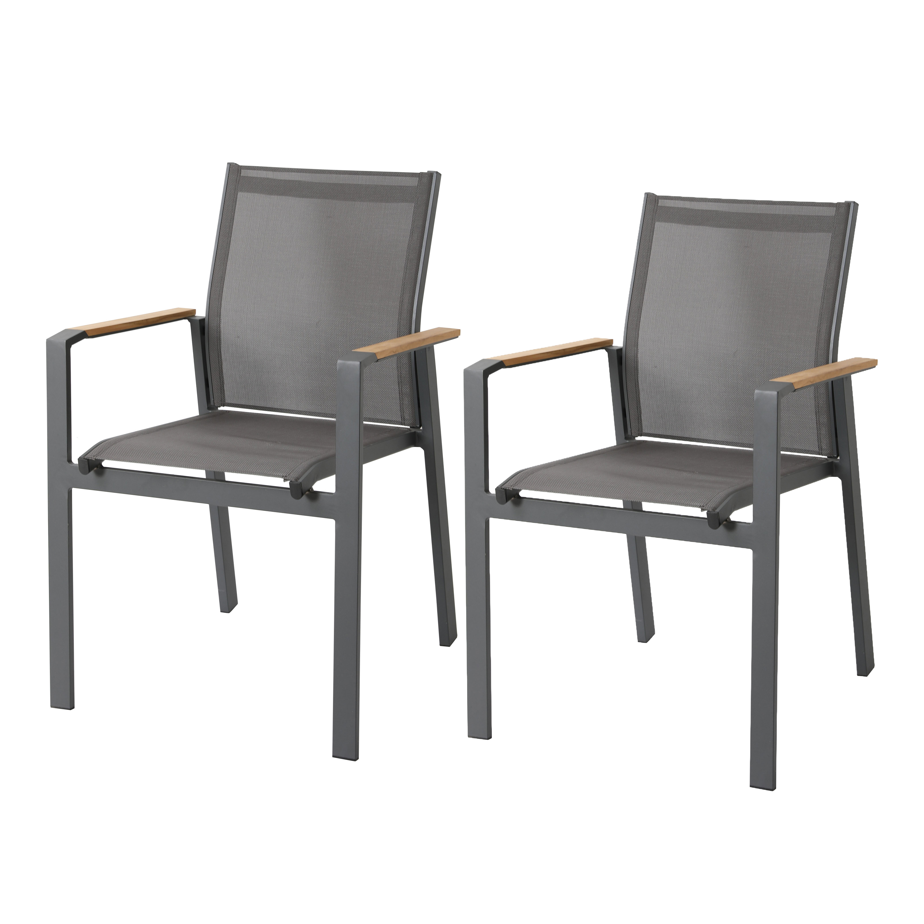 AXI Alva Aluminium Chairs Anthracite/Teak – Set 2 pieces
