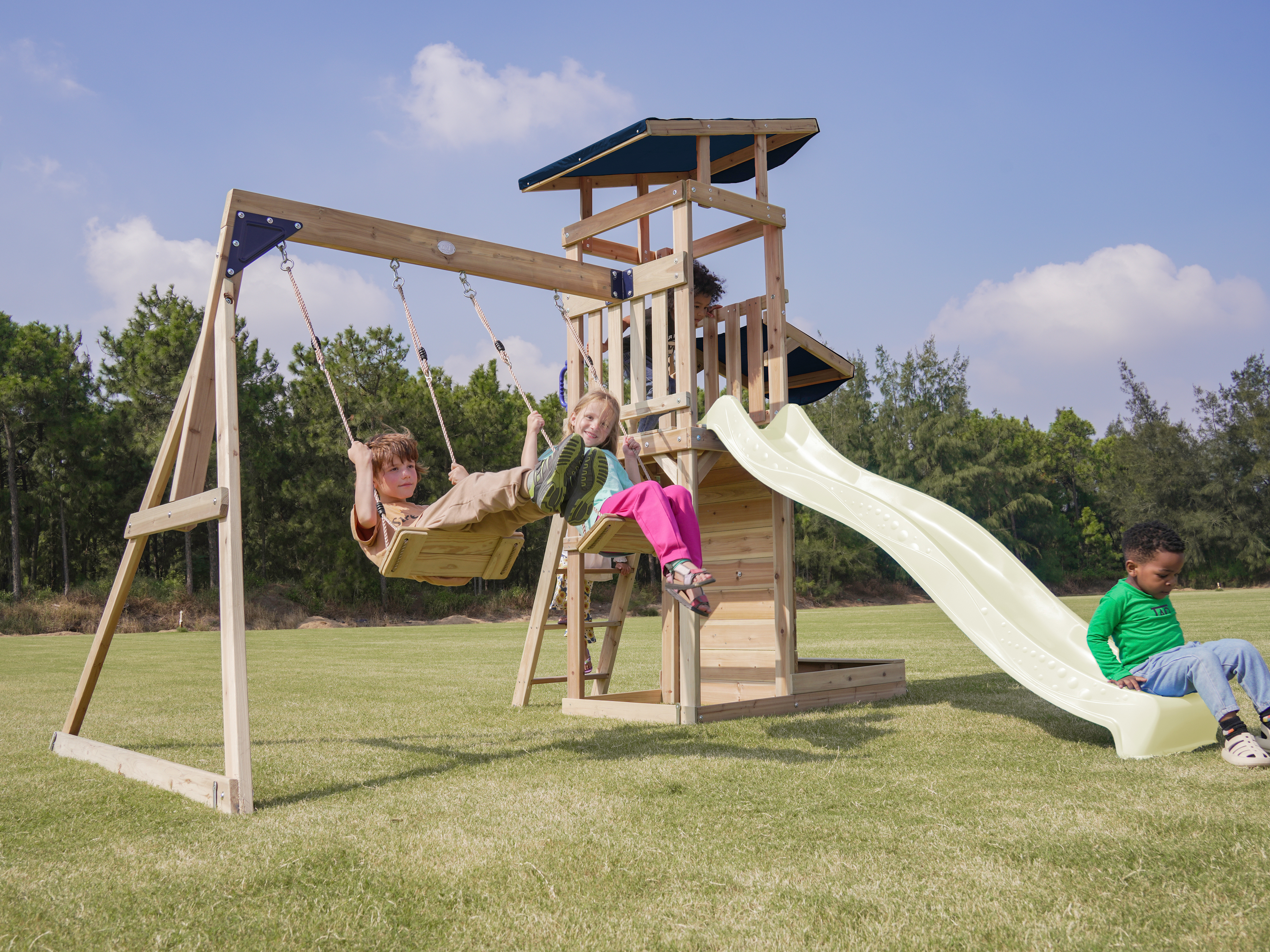 AXI Malik Climbing Frame with Double Swing Set - Cream Slide