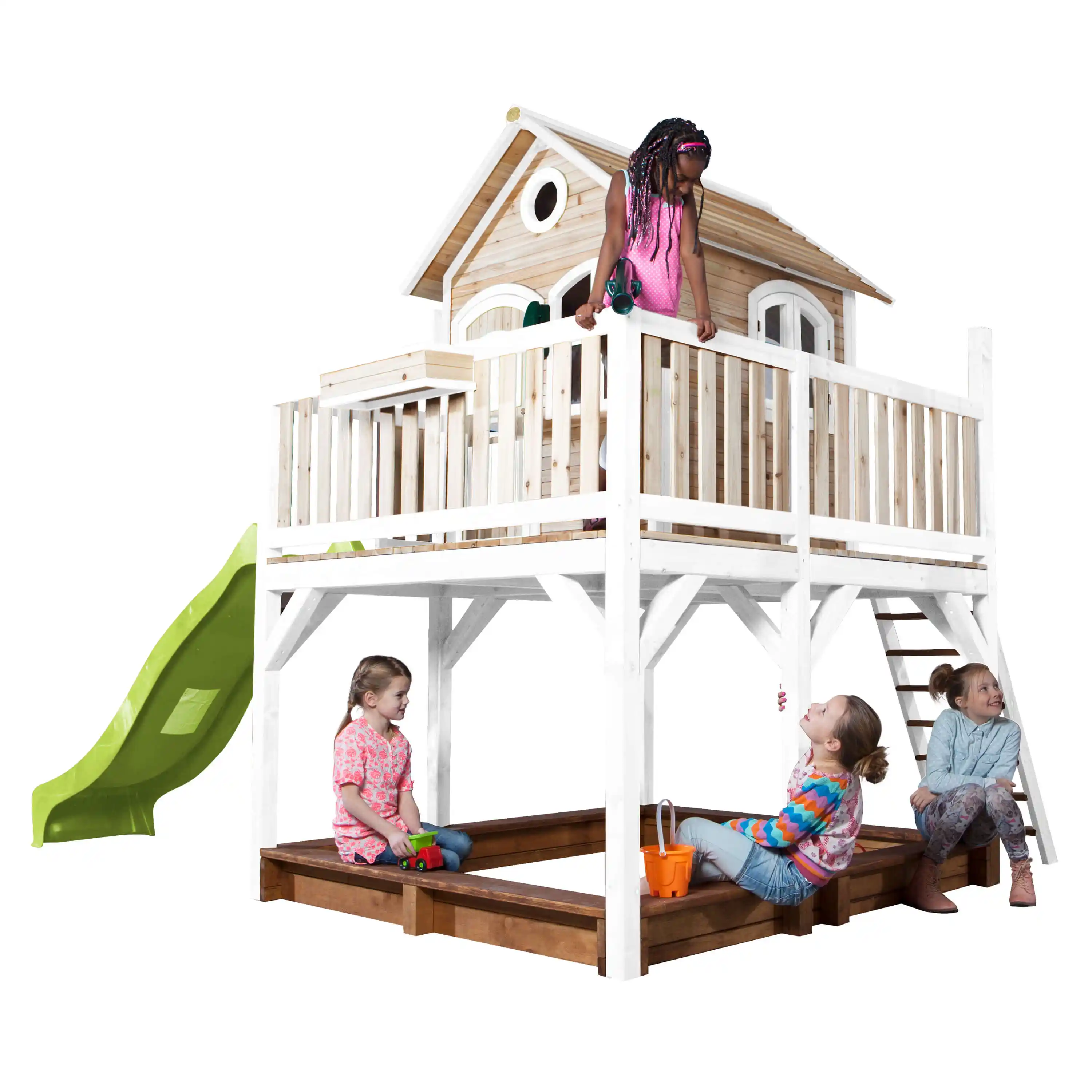 AXI Liam Playhouse Brown/White - Lime Green Slide