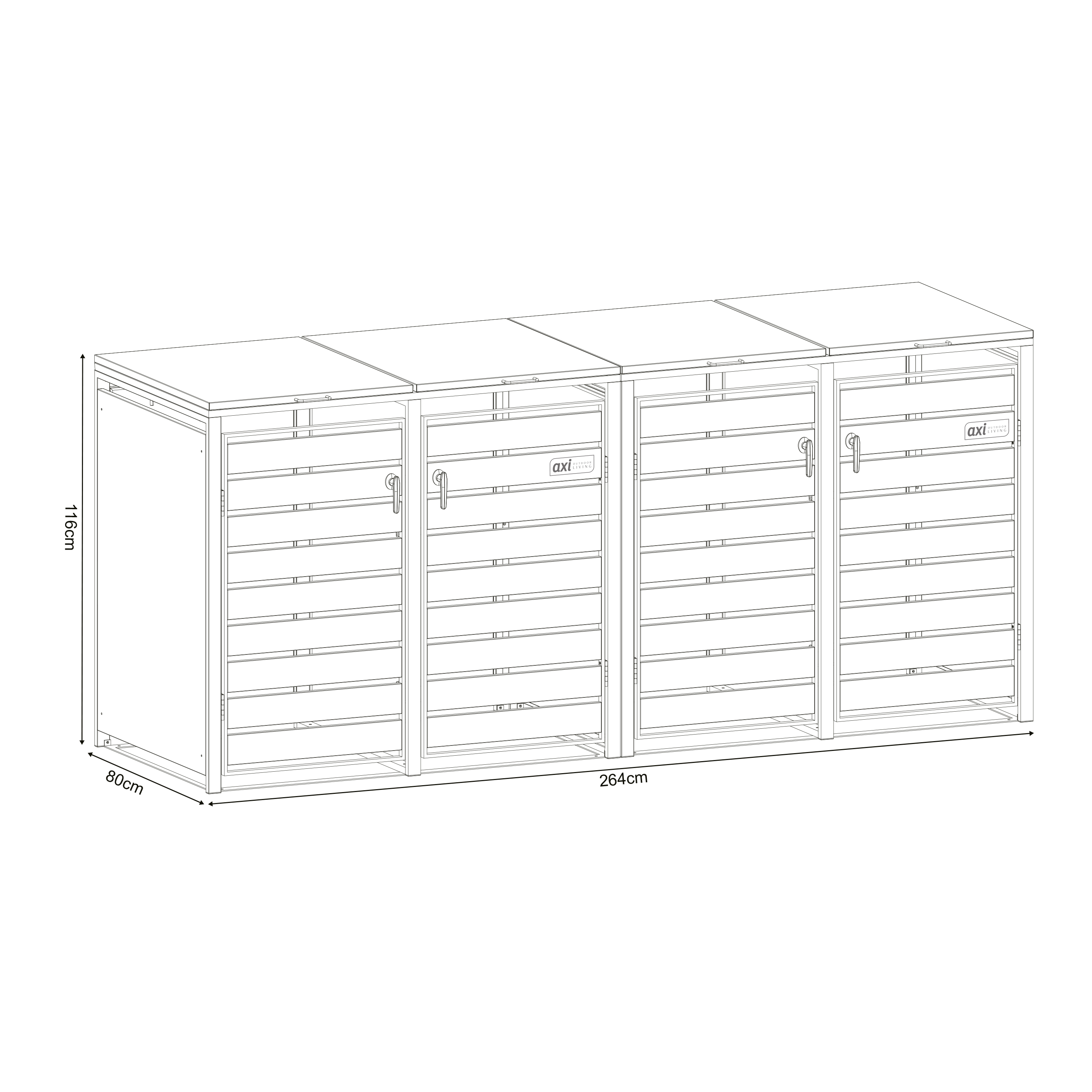 AXI Lucas Metal Garbage Bin Shed - 4 Garbage Bins