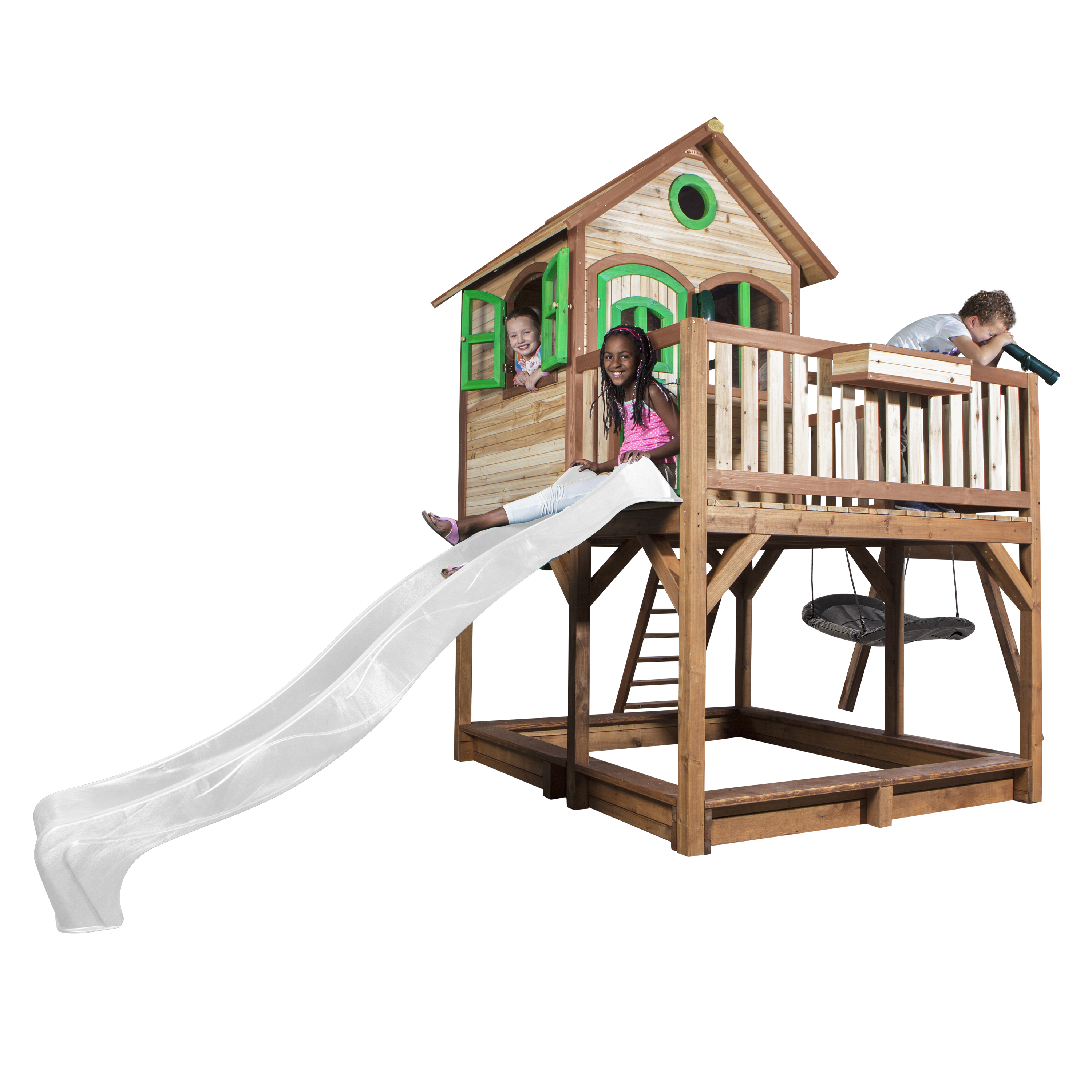 AXI Liam Playhouse with Roxy Nest Swing Set Brown/Green - White Slide