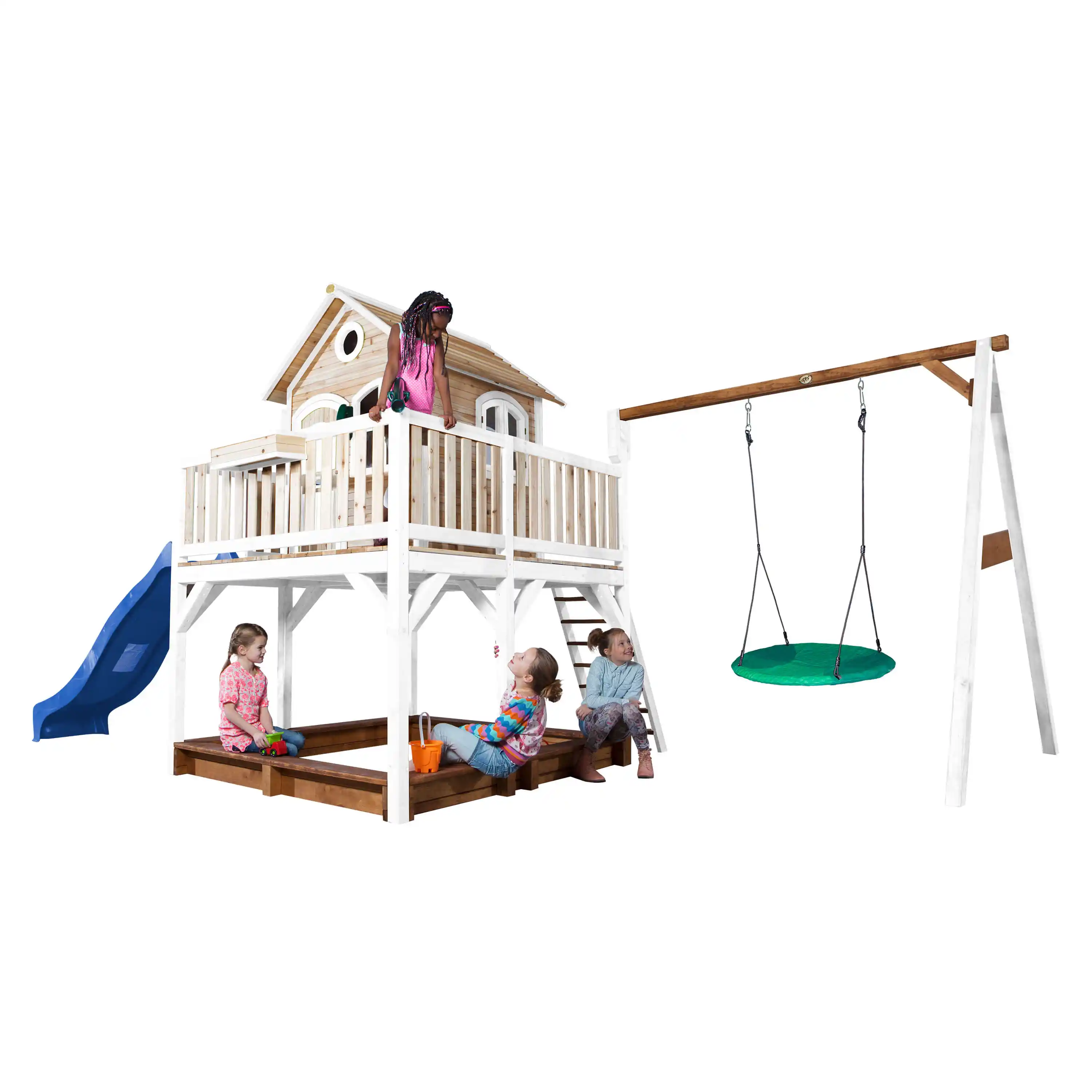 AXI Liam Playhouse with Summer Nest Swing Set Brown/White - Blue Slide