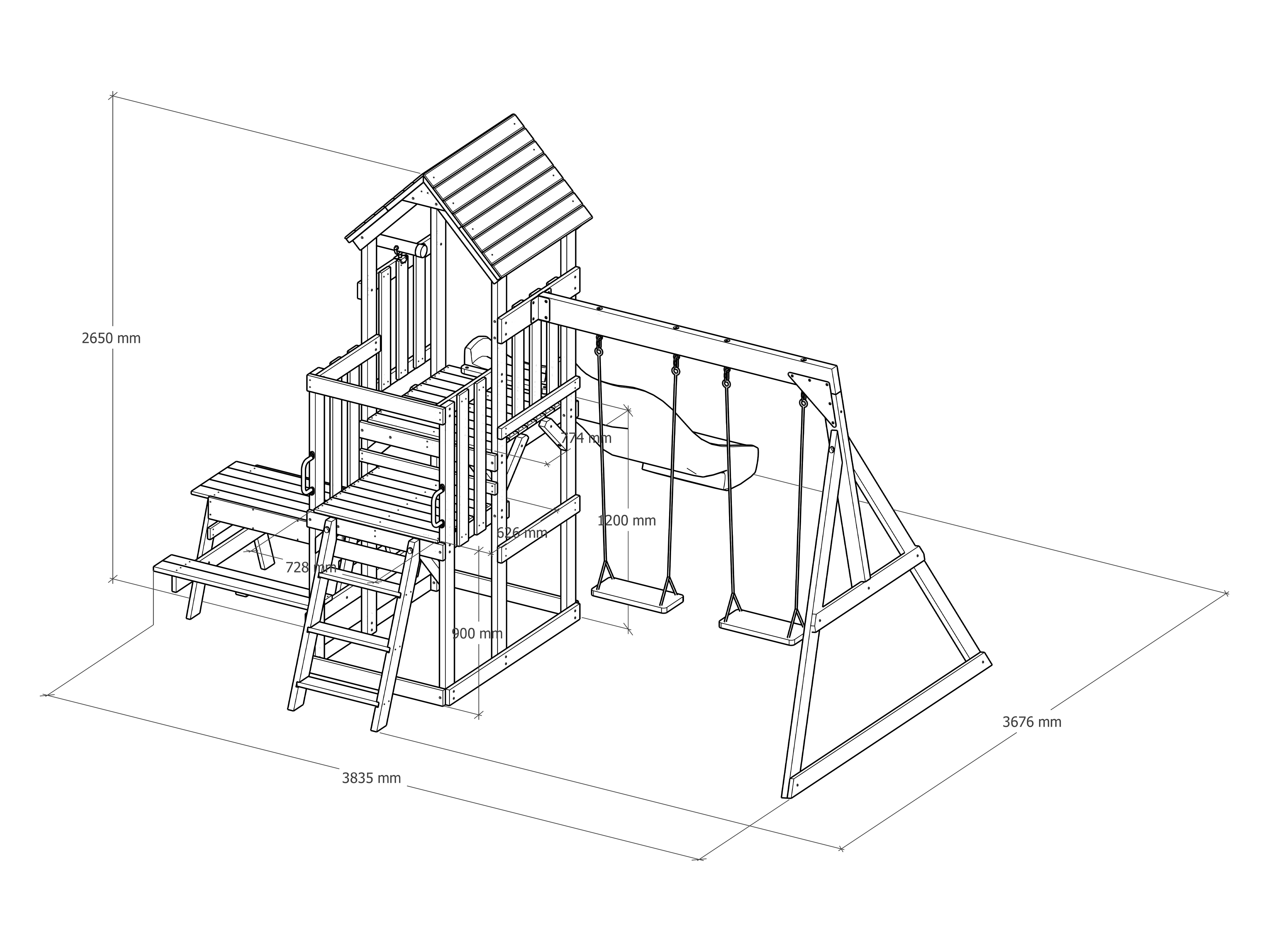 AXI Mette Climbing Frame with Double Swing Set and Picnic Table - Grey Slide