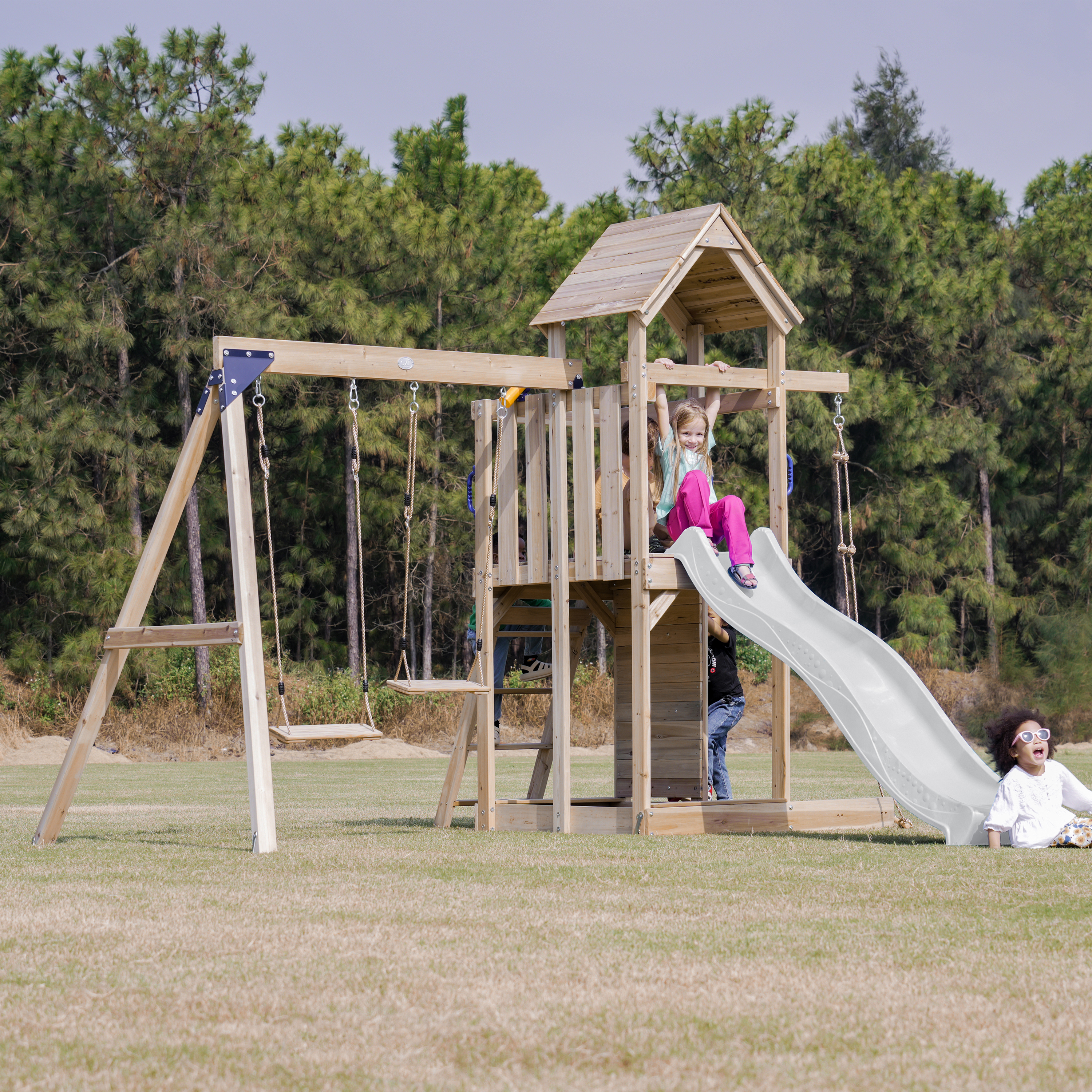 AXI Moos Climbing Frame with Double Swing Set - White Slide