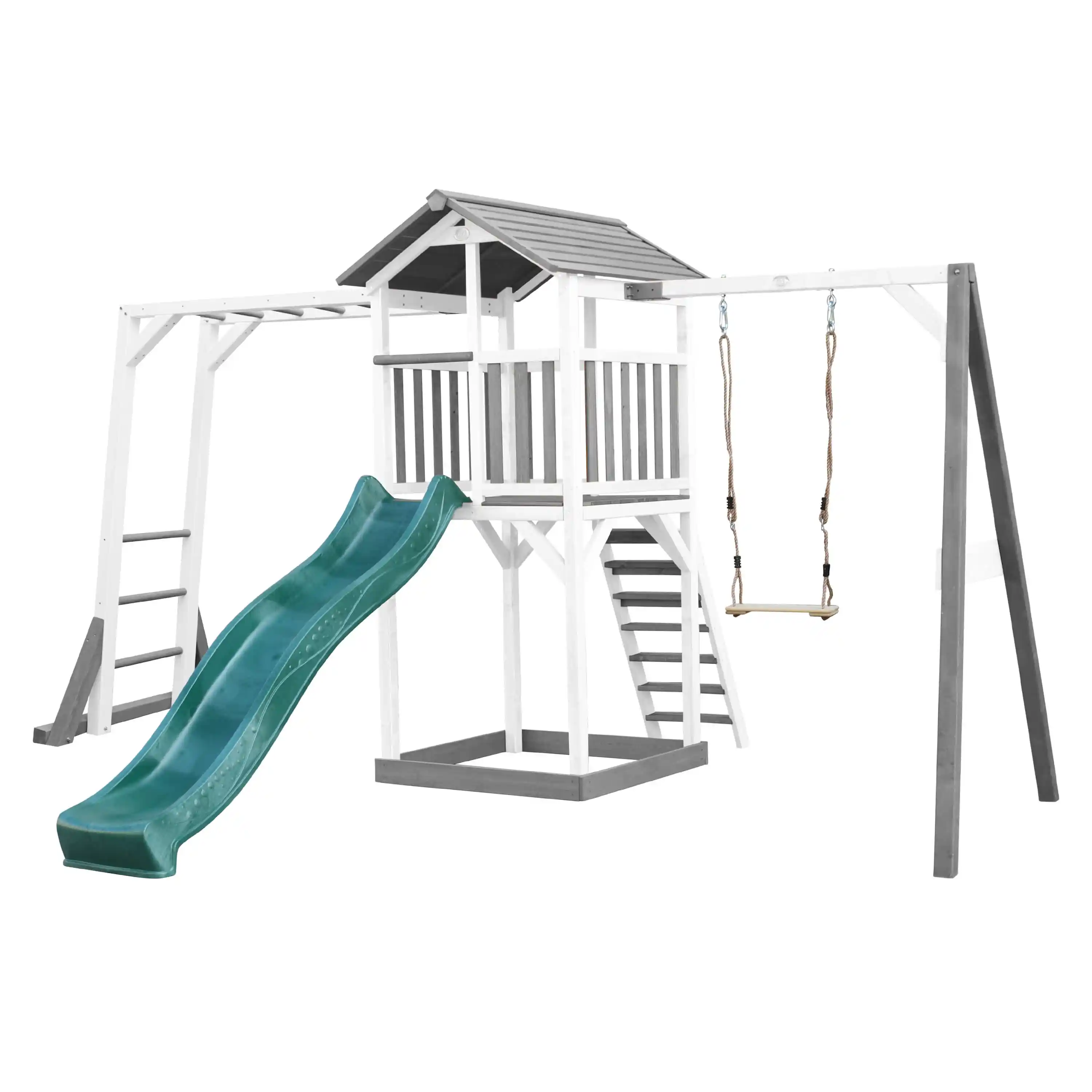 AXI Beach Tower with Single Swing Set Grey/White - Green Slide