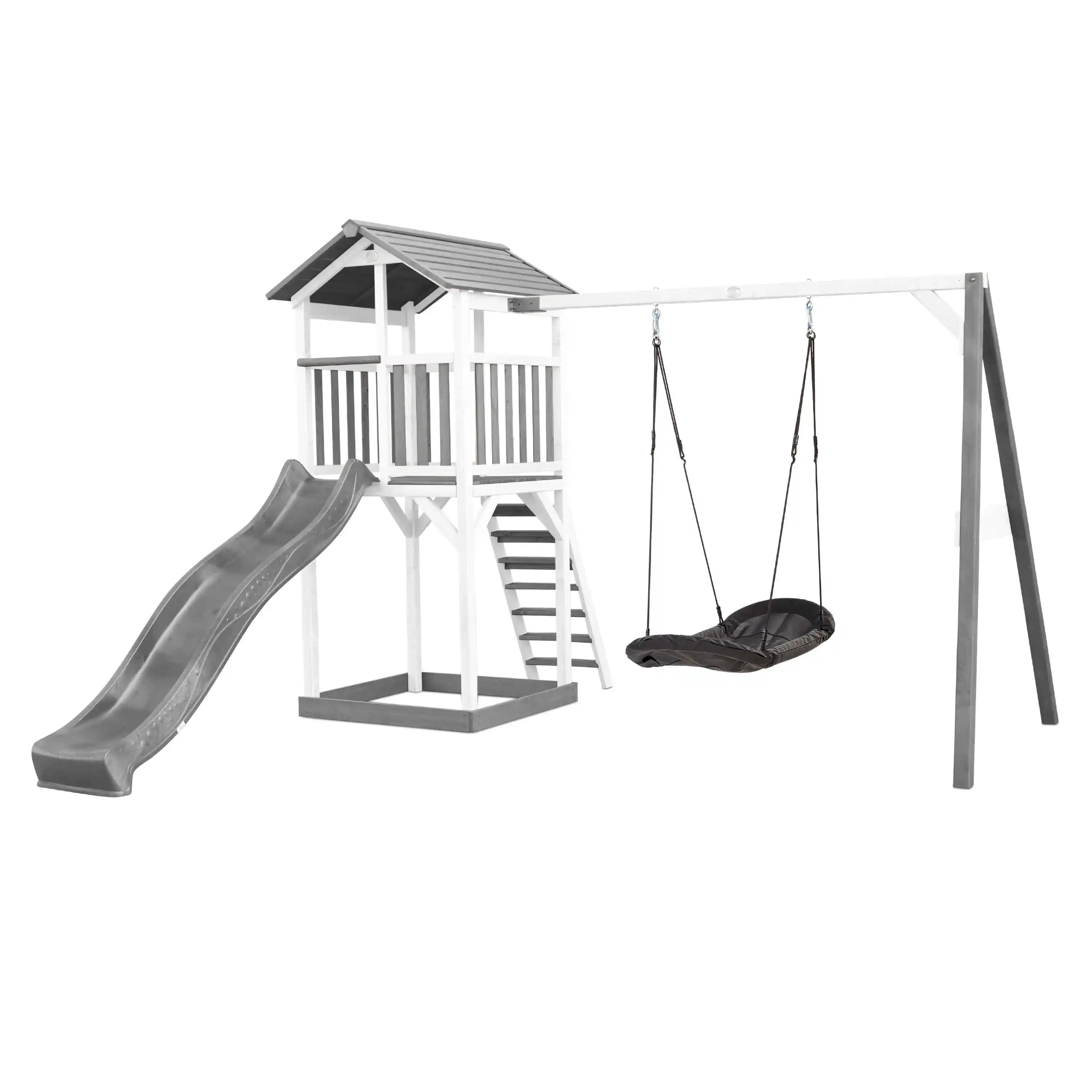 AXI Beach Tower with Roxy Nest Swing Set Grey/White - Grey Slide