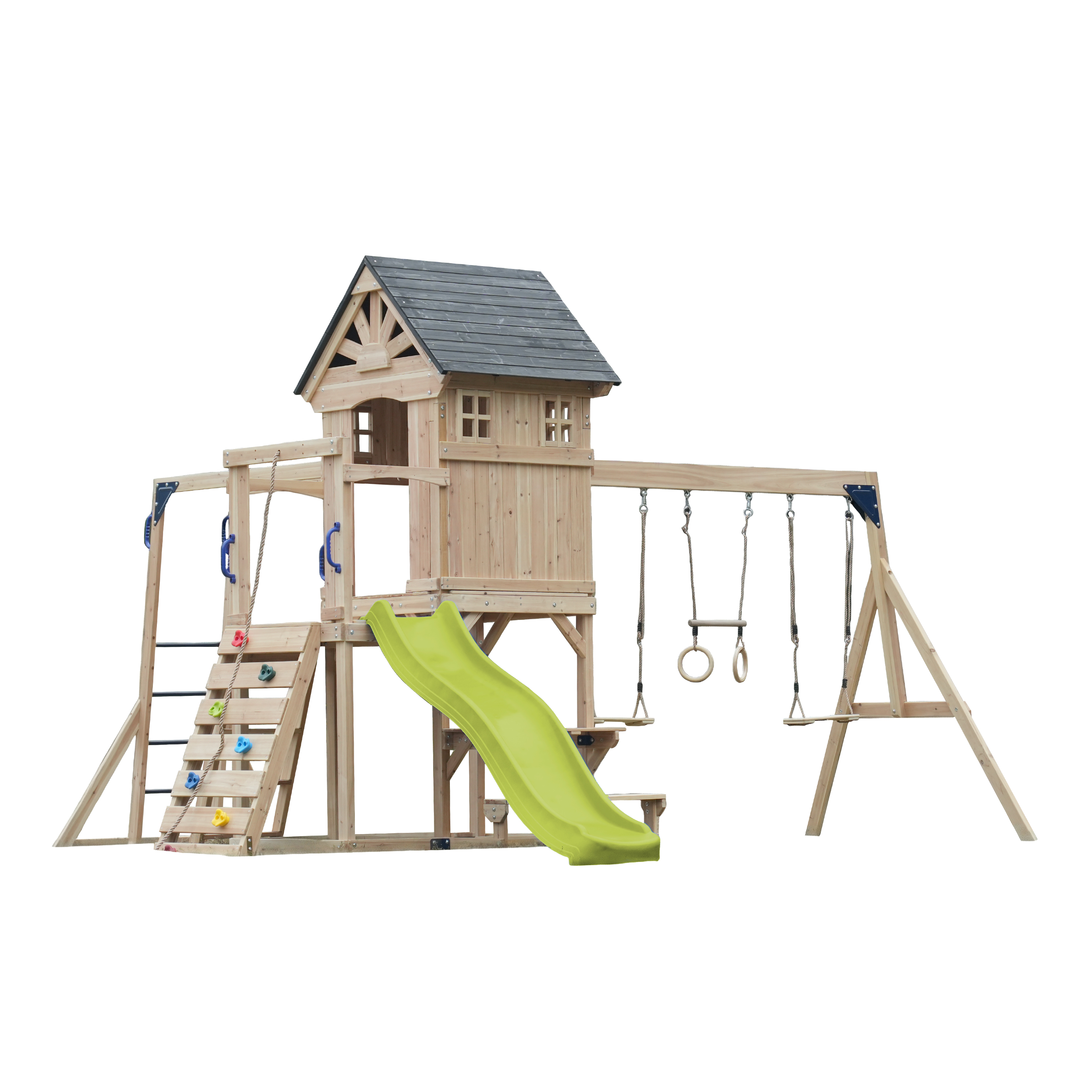 AXI Duncan Climbing Frame with Swings, Climbing Frames and Monkey Bars – Lime Green Slide