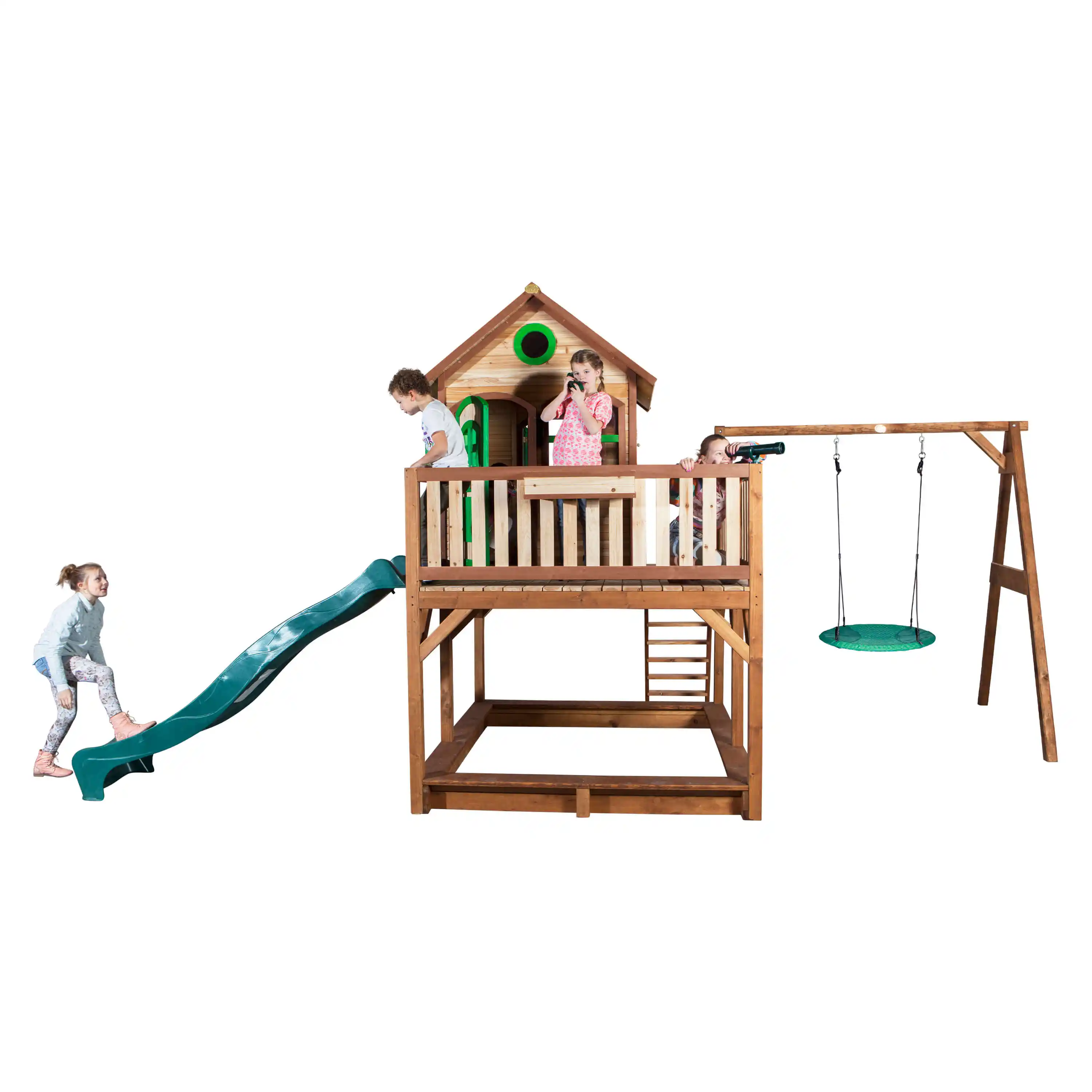 AXI Liam Playhouse with Summer Nest Swing Set Brown/Green - Green Slide