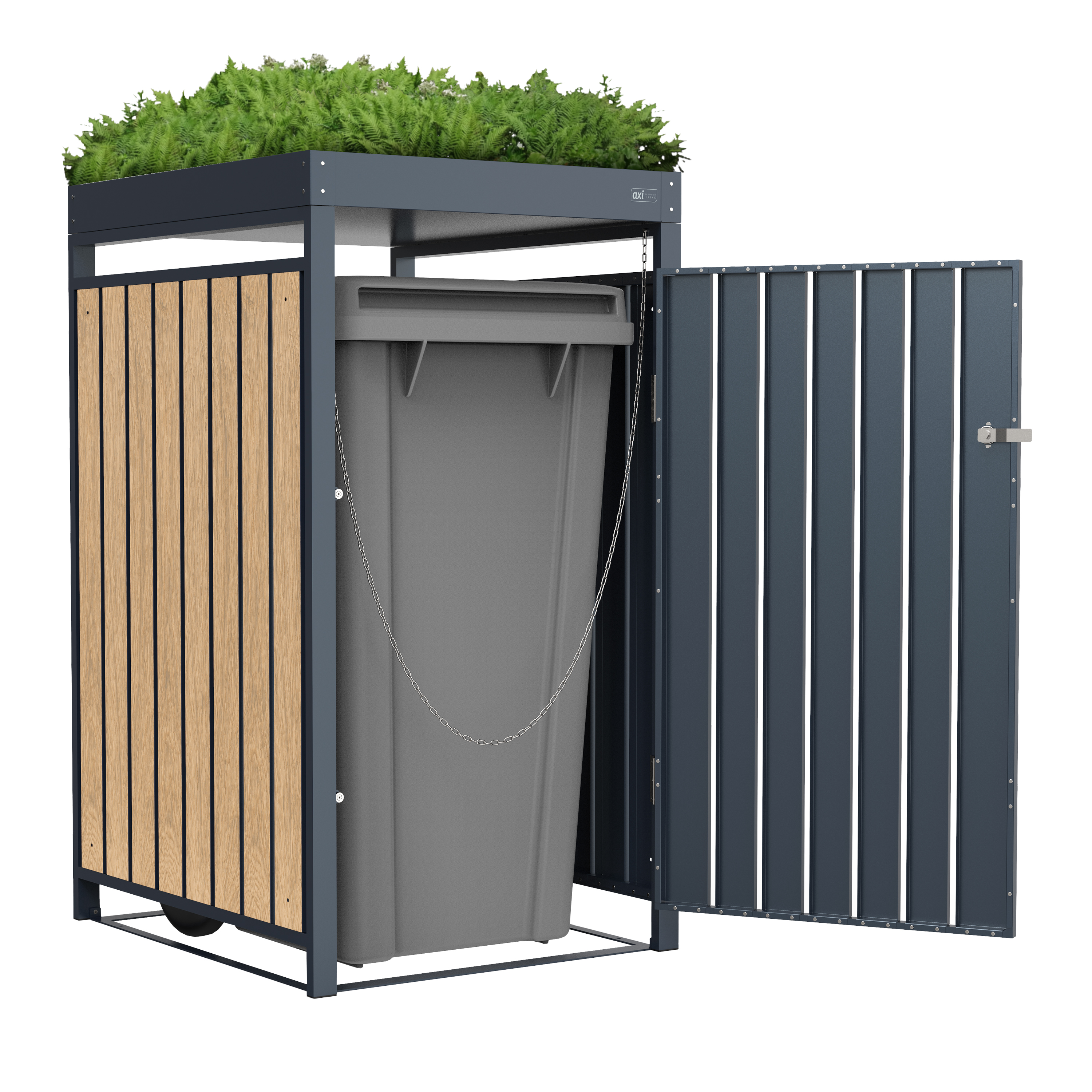 AXI Leon Metal Garbage Bin Shed with Planter - 1 Garbage Bin