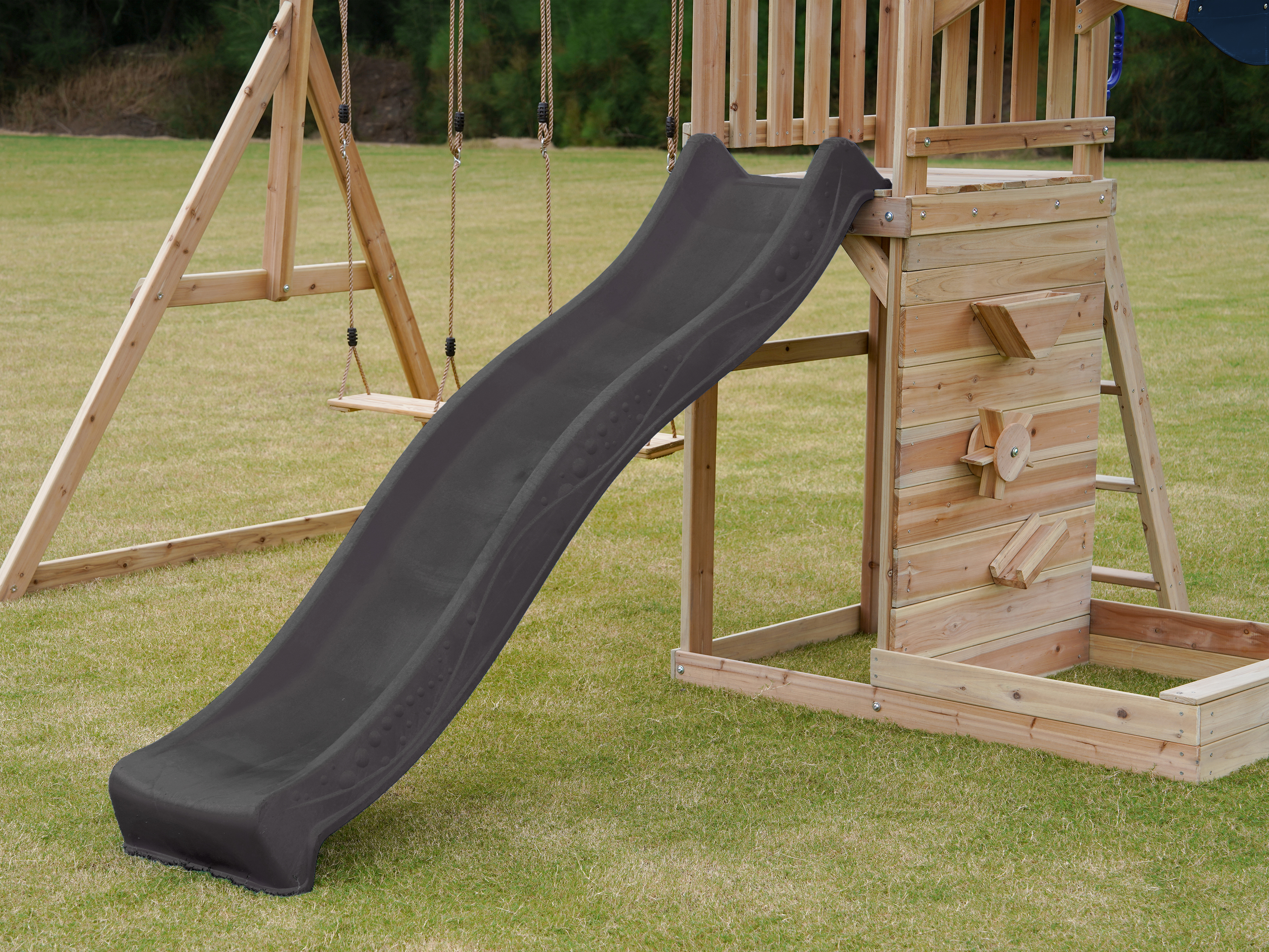 AXI Malik Climbing Frame with Double Swing Set - Grey Slide-8720365064401 AXI Malik Climbing Frame with Double Swing Set - Grey Slide