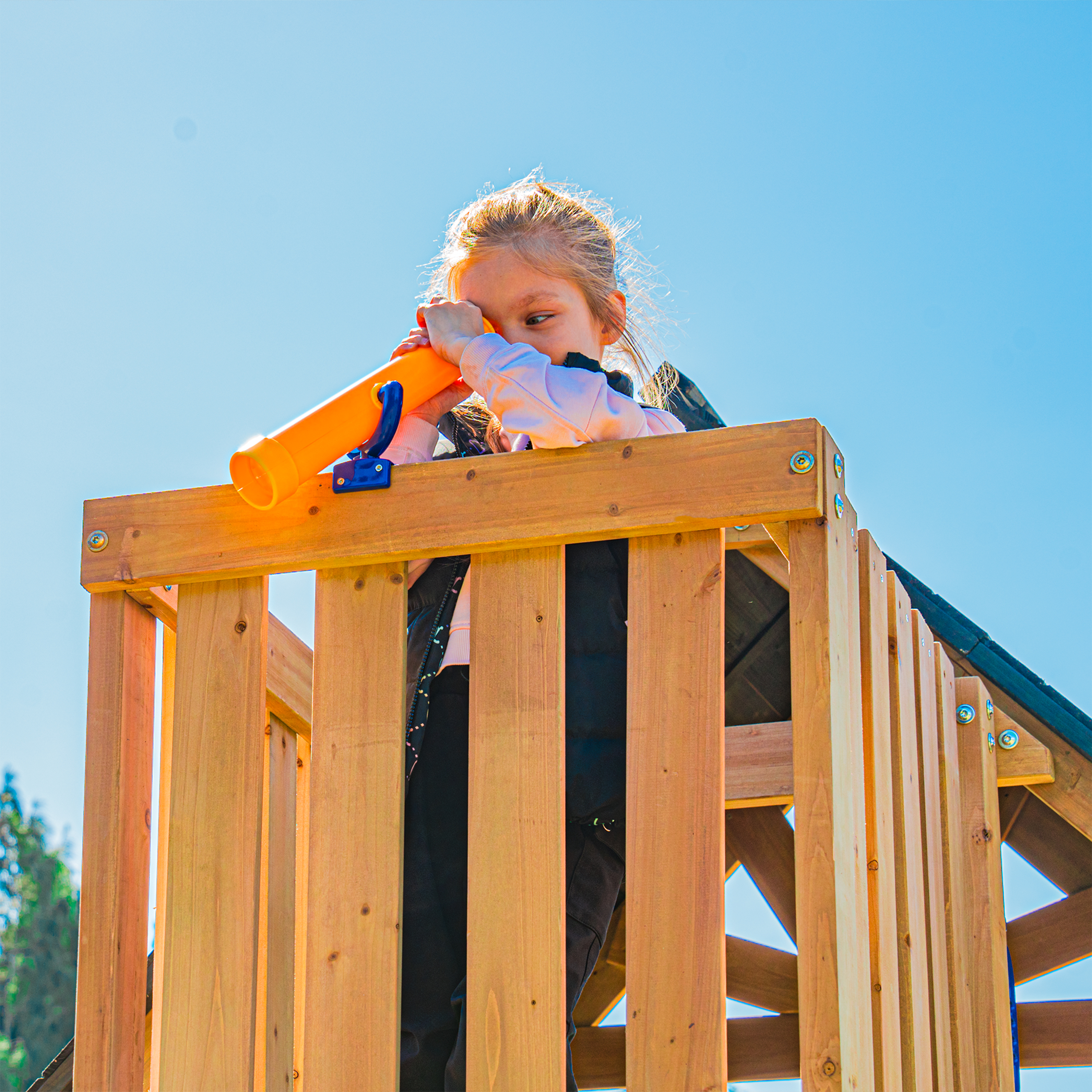 AXI Mitch Climbing Frame with Double Swing, Trapeze and Lookout Tower – Grey Slide