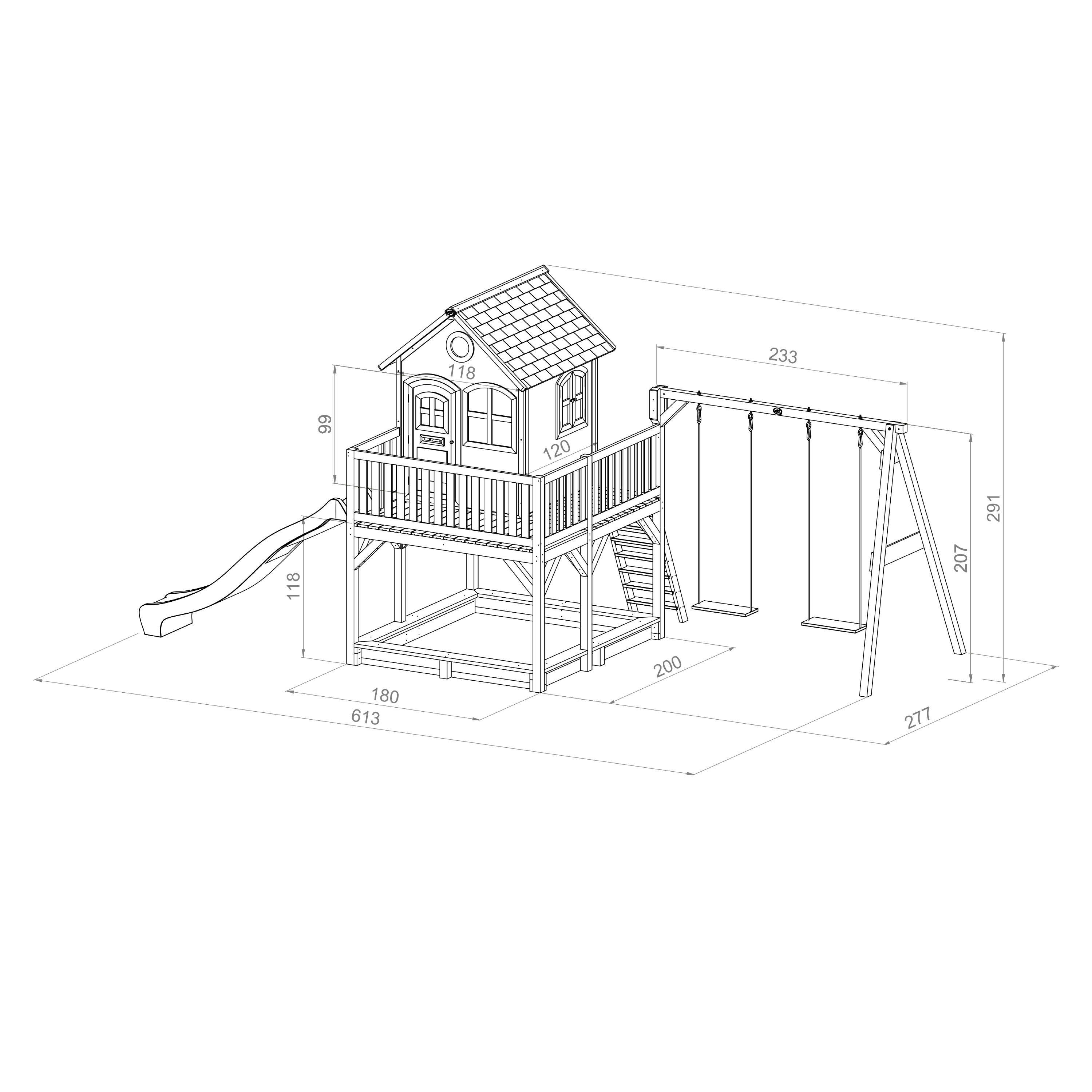 AXI Liam Playhouse with Double Swing Set Brown/White - Lime Green Slide