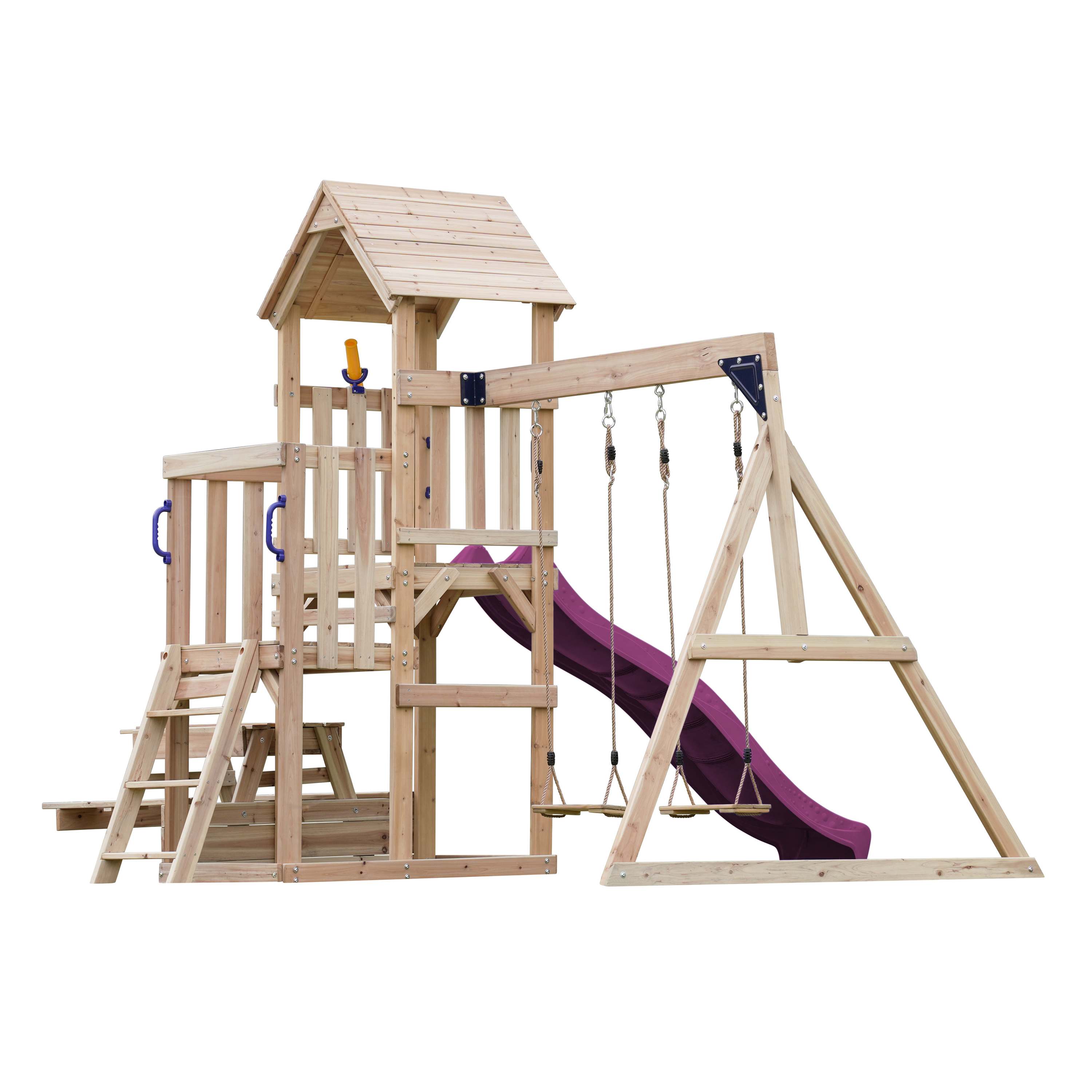 AXI Mette Climbing Frame with Double Swing Set and Picnic Table - Purple Slide