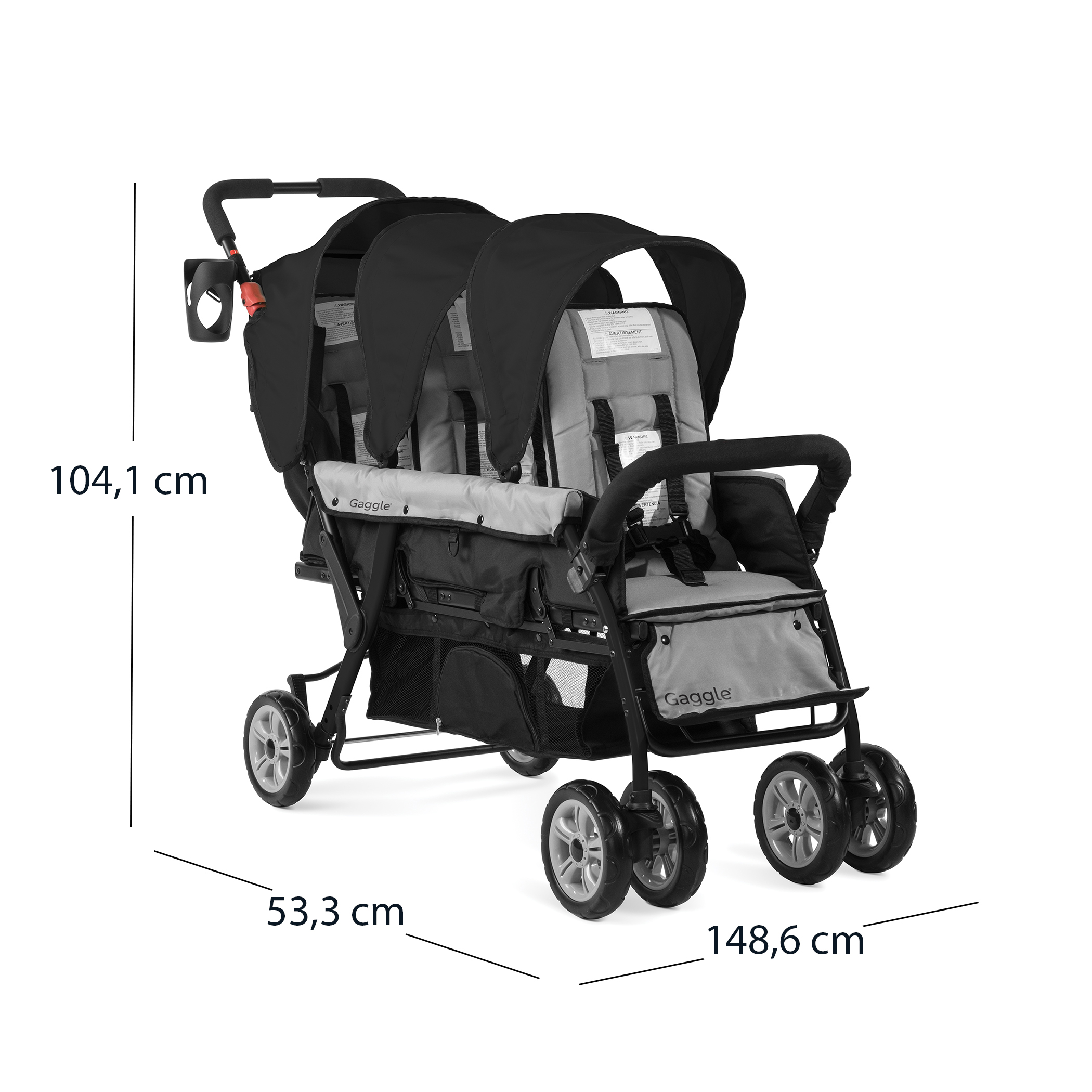 Gaggle Compass Stroller for 3 Children - Black