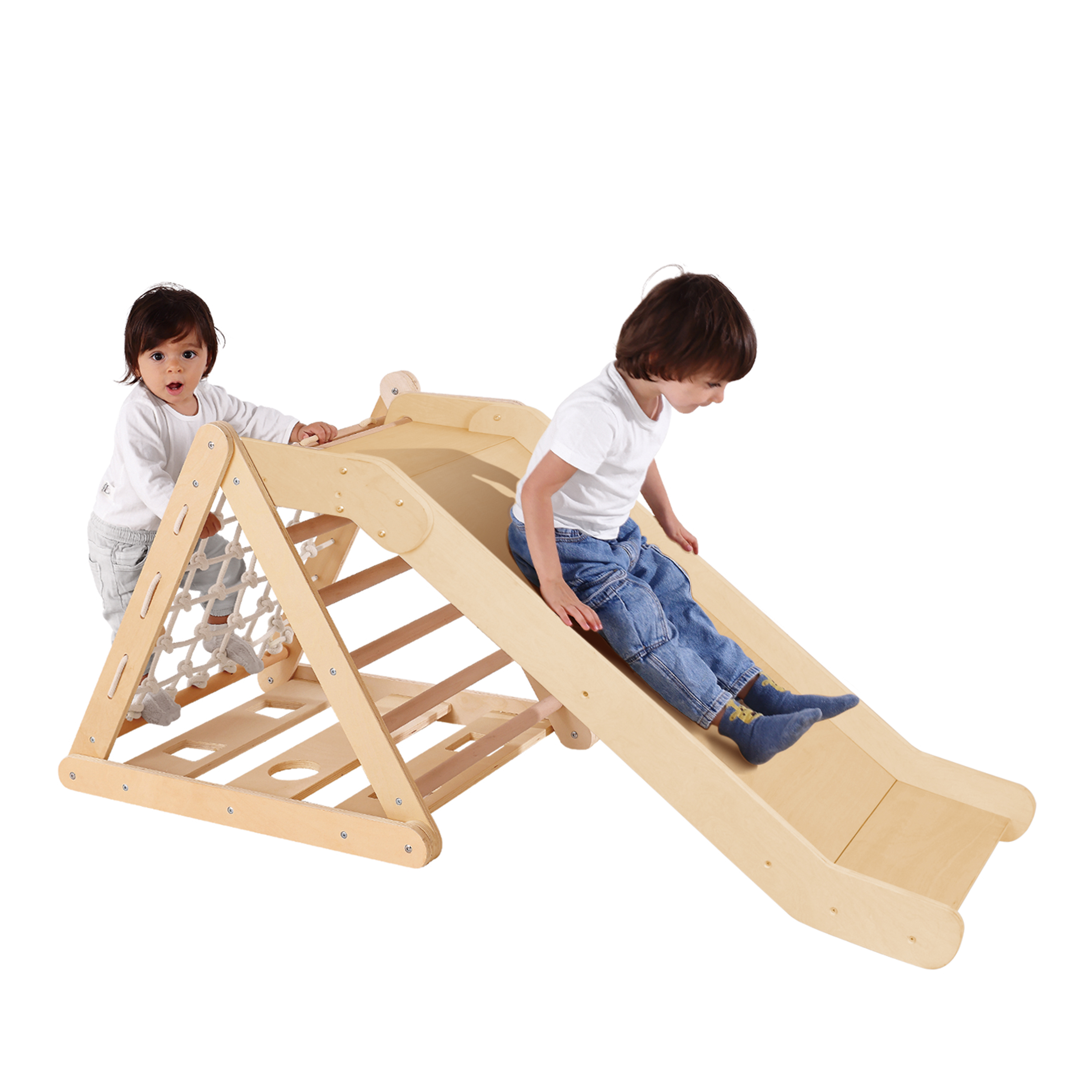 Sunny Sammie 2-in-1 Wooden Climbing Triangle with Slide - Natural