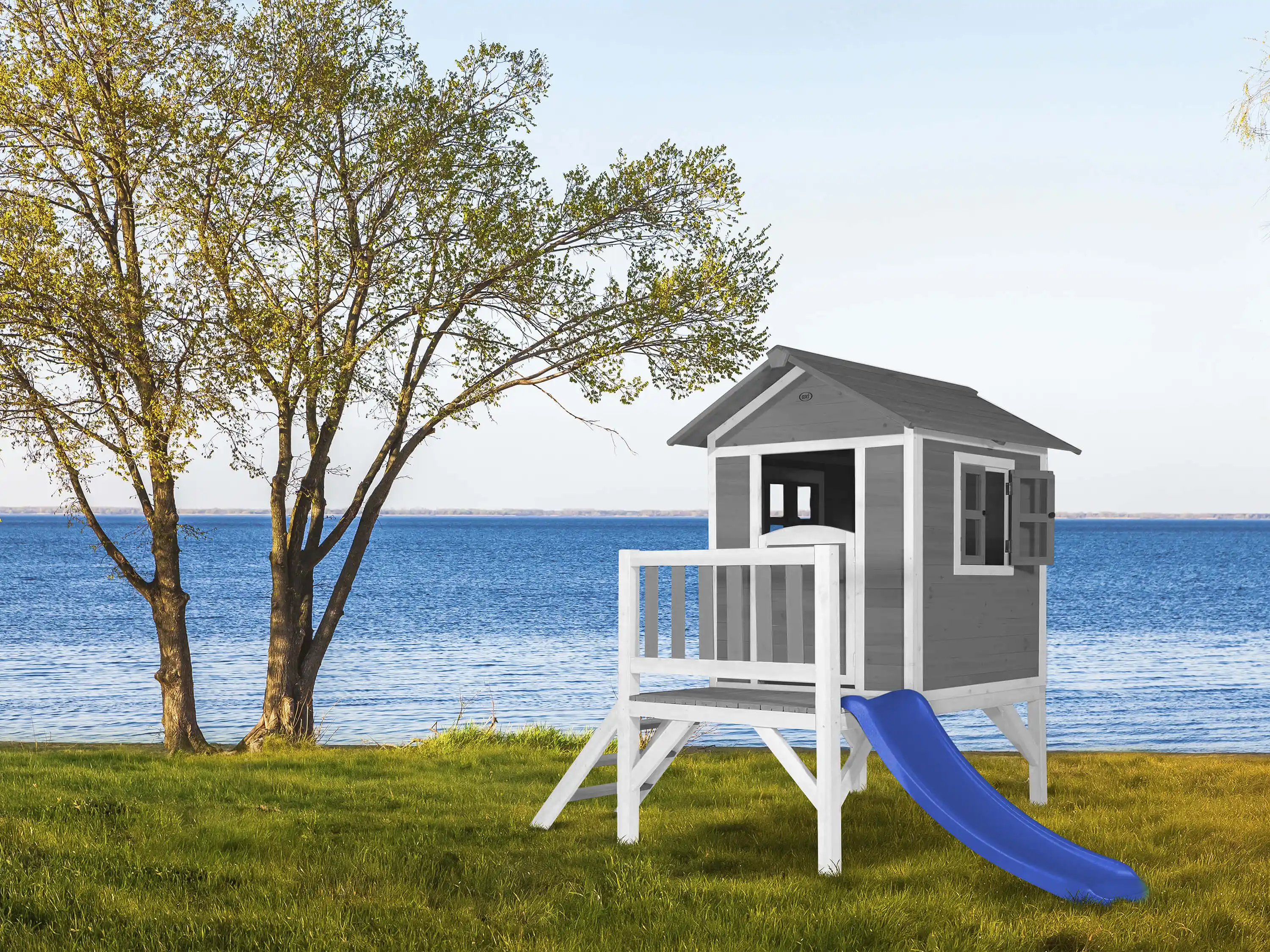 AXI Lodge XL Playhouse Cool Grey - Blue Slide