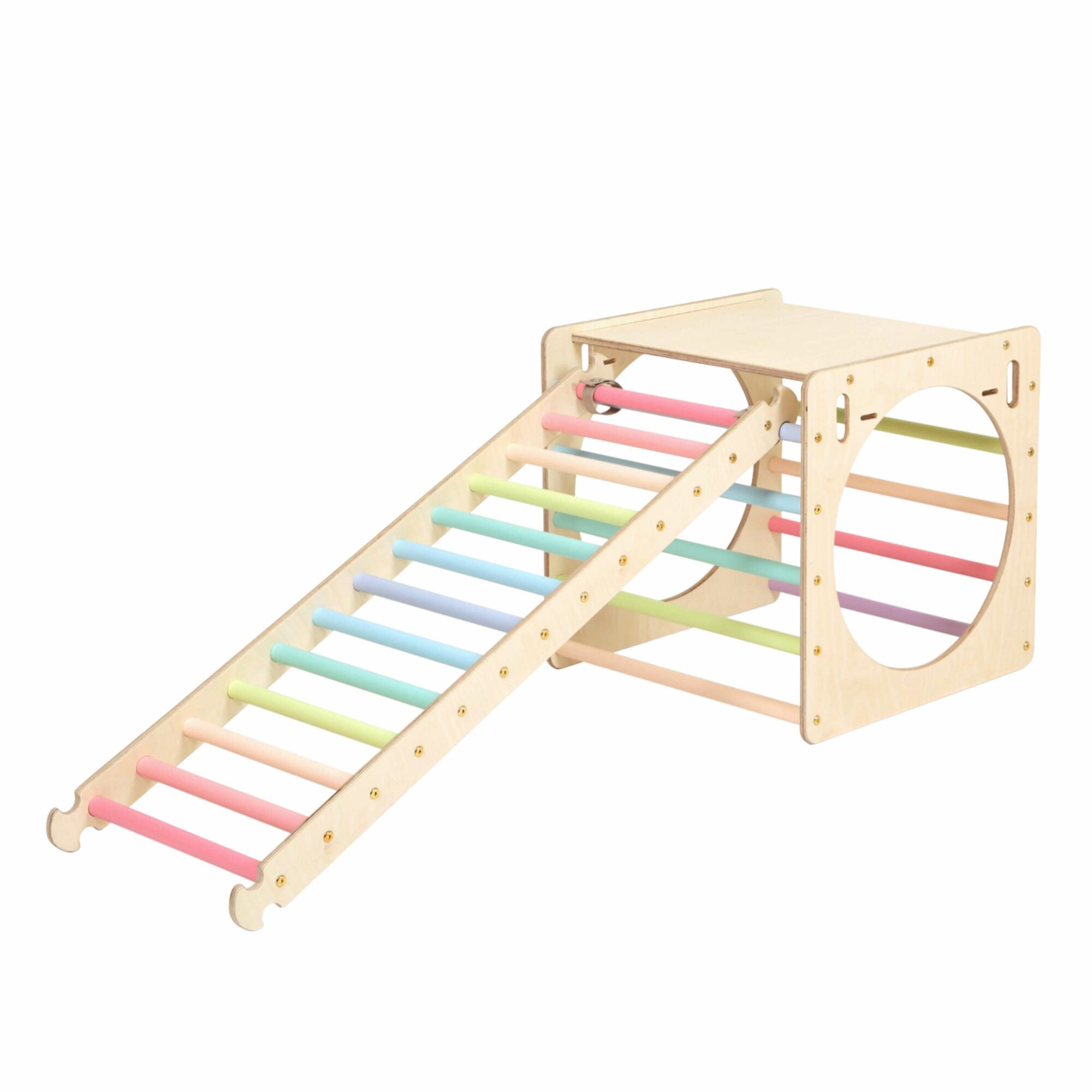 KateHaa Wooden Activity Cube with Ladder and Climbing Wall - Pastel