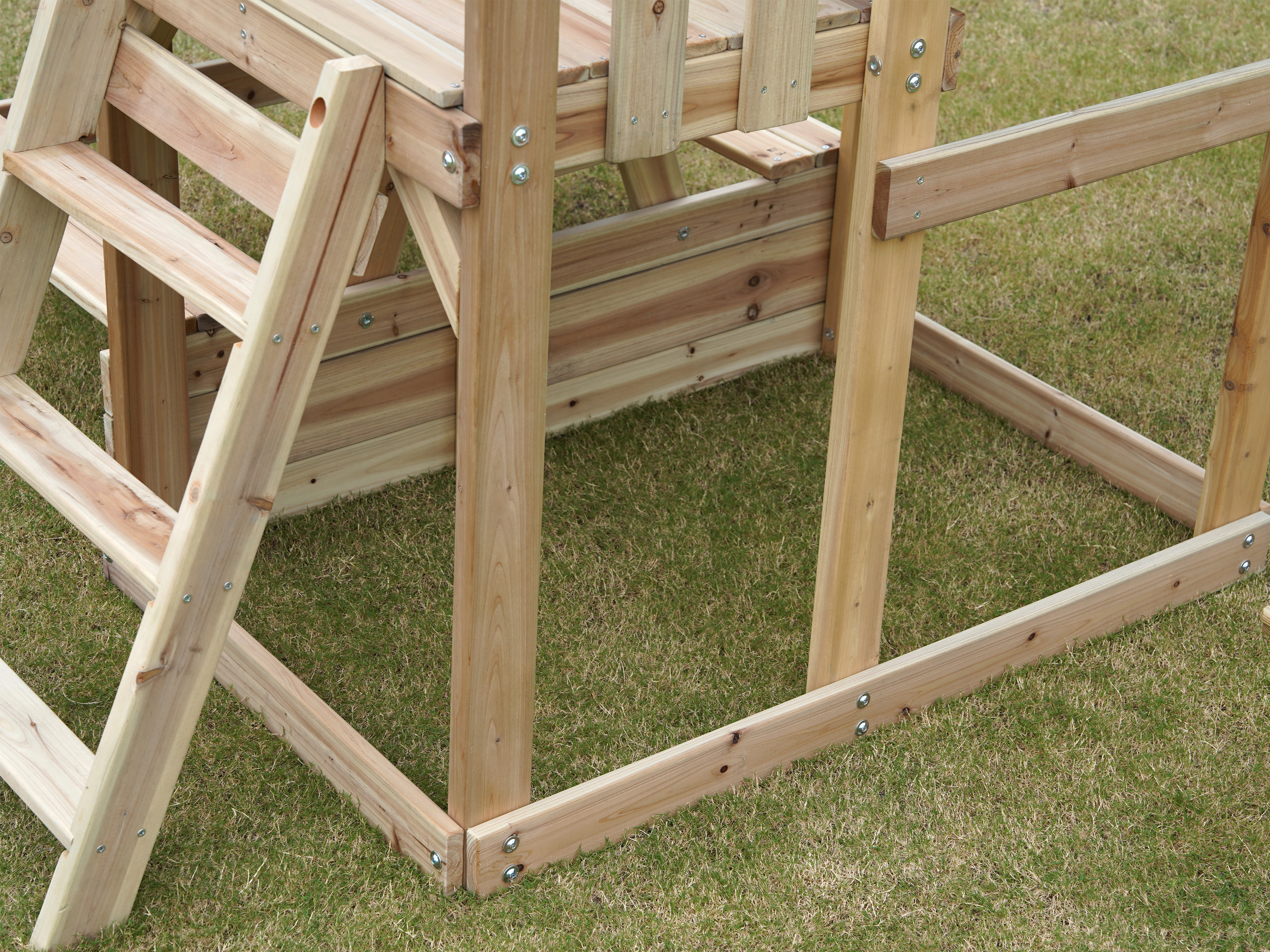 AXI Mette Climbing Frame with Double Swing Set and Picnic Table - Pastel Blue Slide