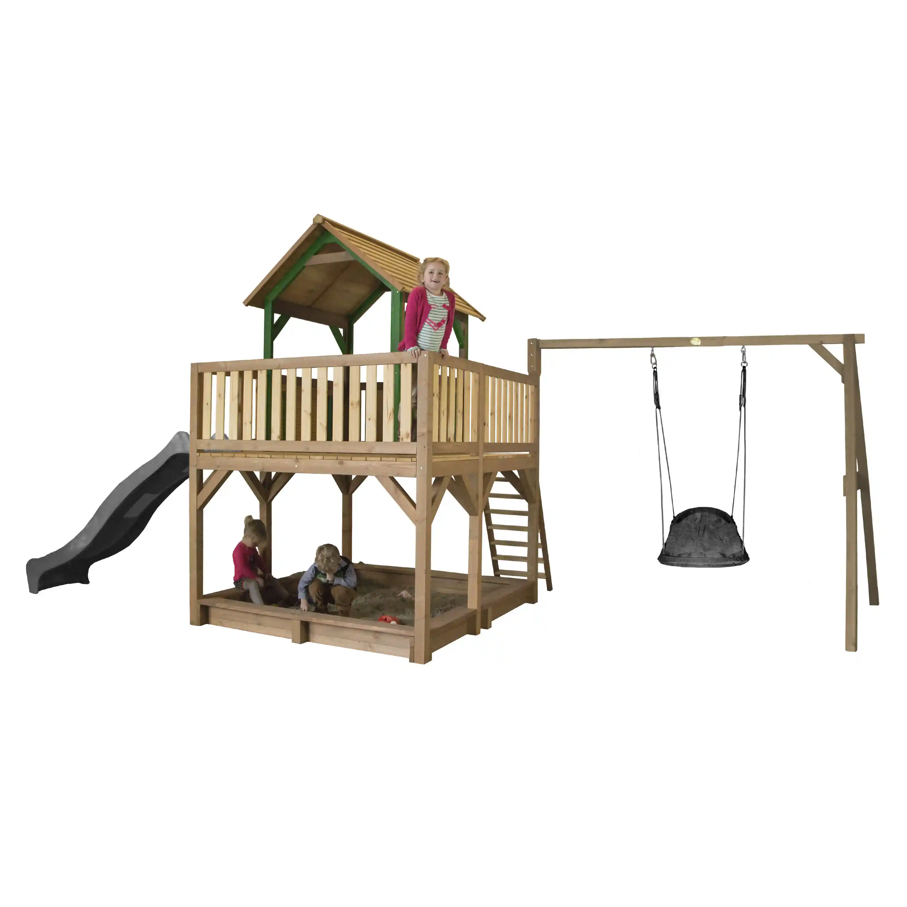 AXI Atka Play Tower with Roxy Nest Swing Set Brown/Green - Grey Slide