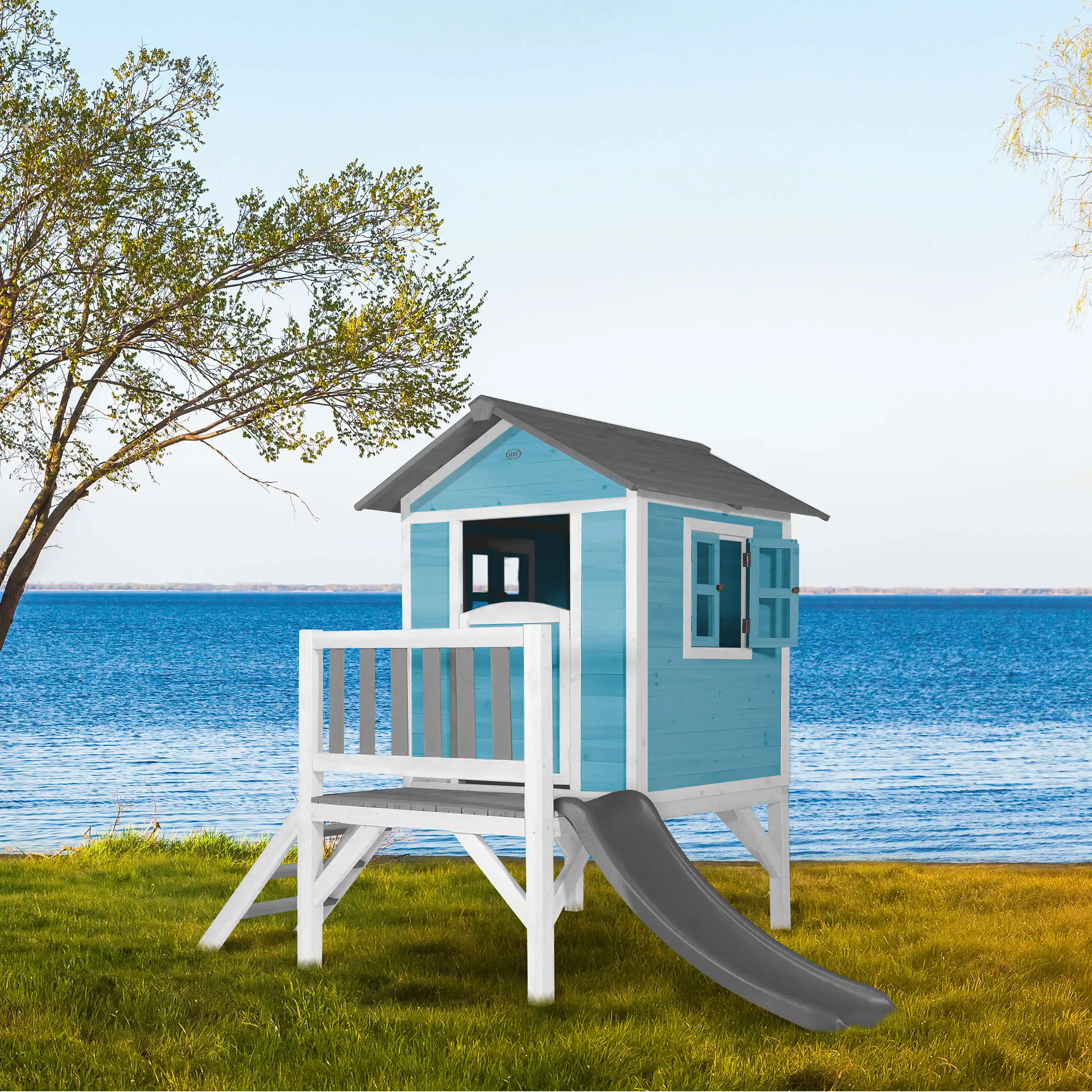 AXI Lodge XL Playhouse Caribbean Blue - Grey Slide