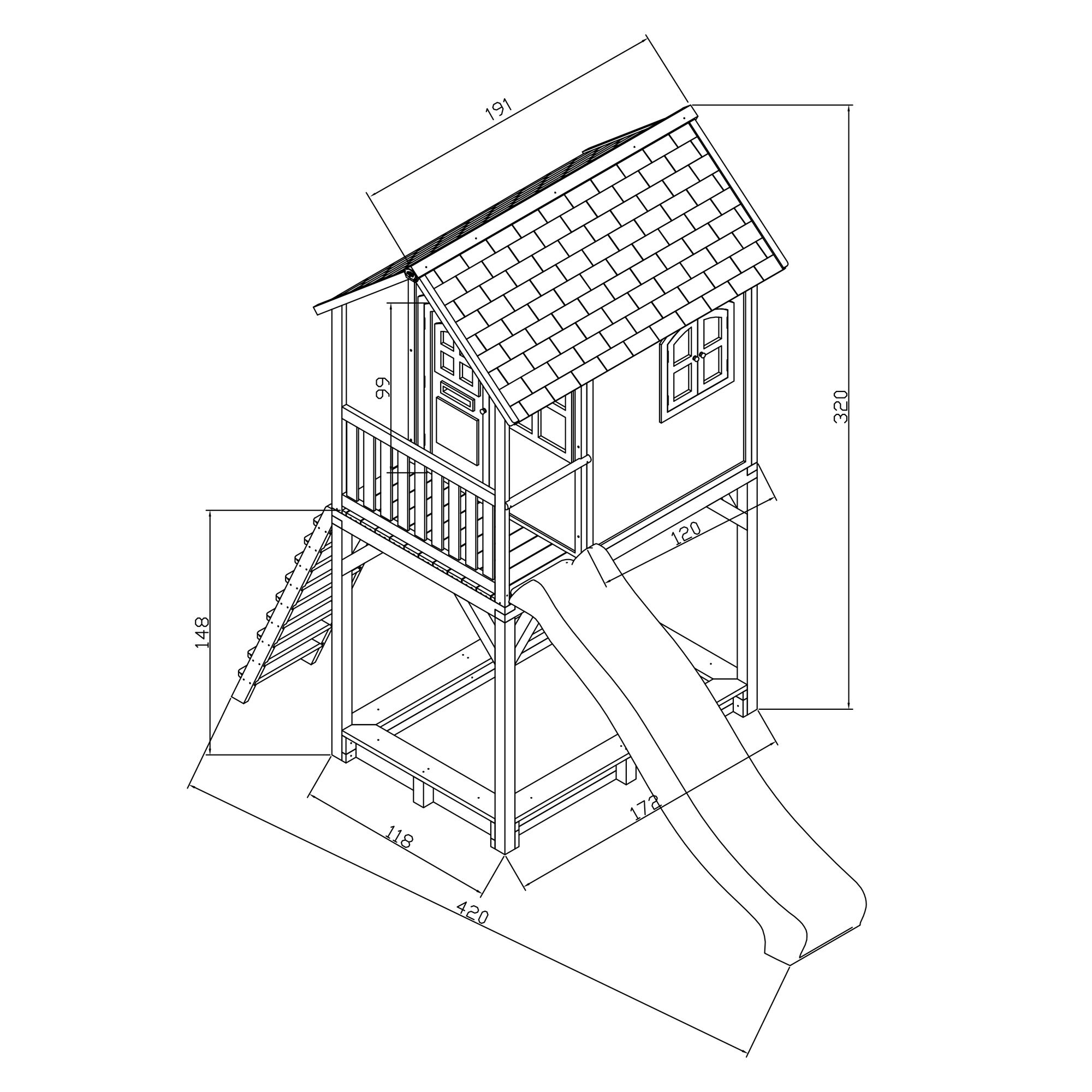 maattekening AXI Romy Speelhuis Bruin/wit - Rode glijbaan