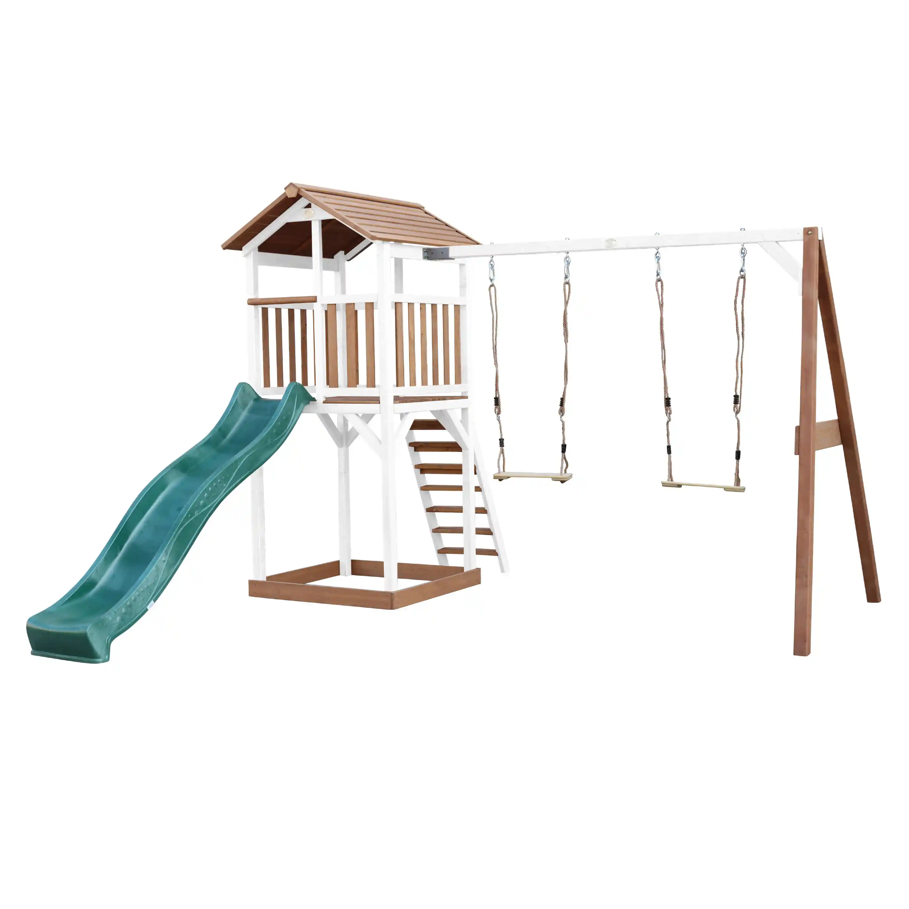 AXI Beach Tower with Double Swing Set Brown/White - Green Slide