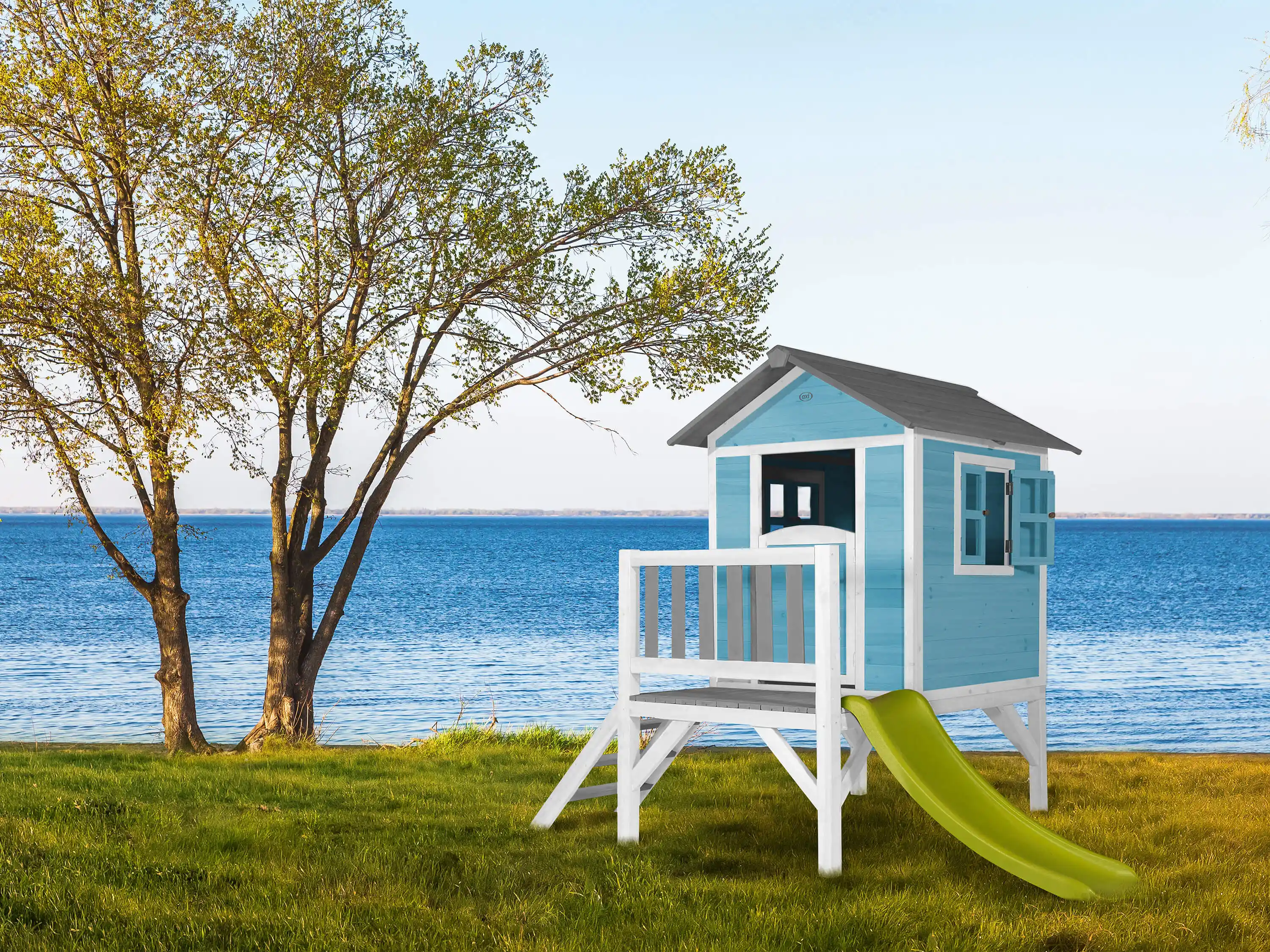 AXI Lodge XL Playhouse Caribbean Blue - Lime Green Slide