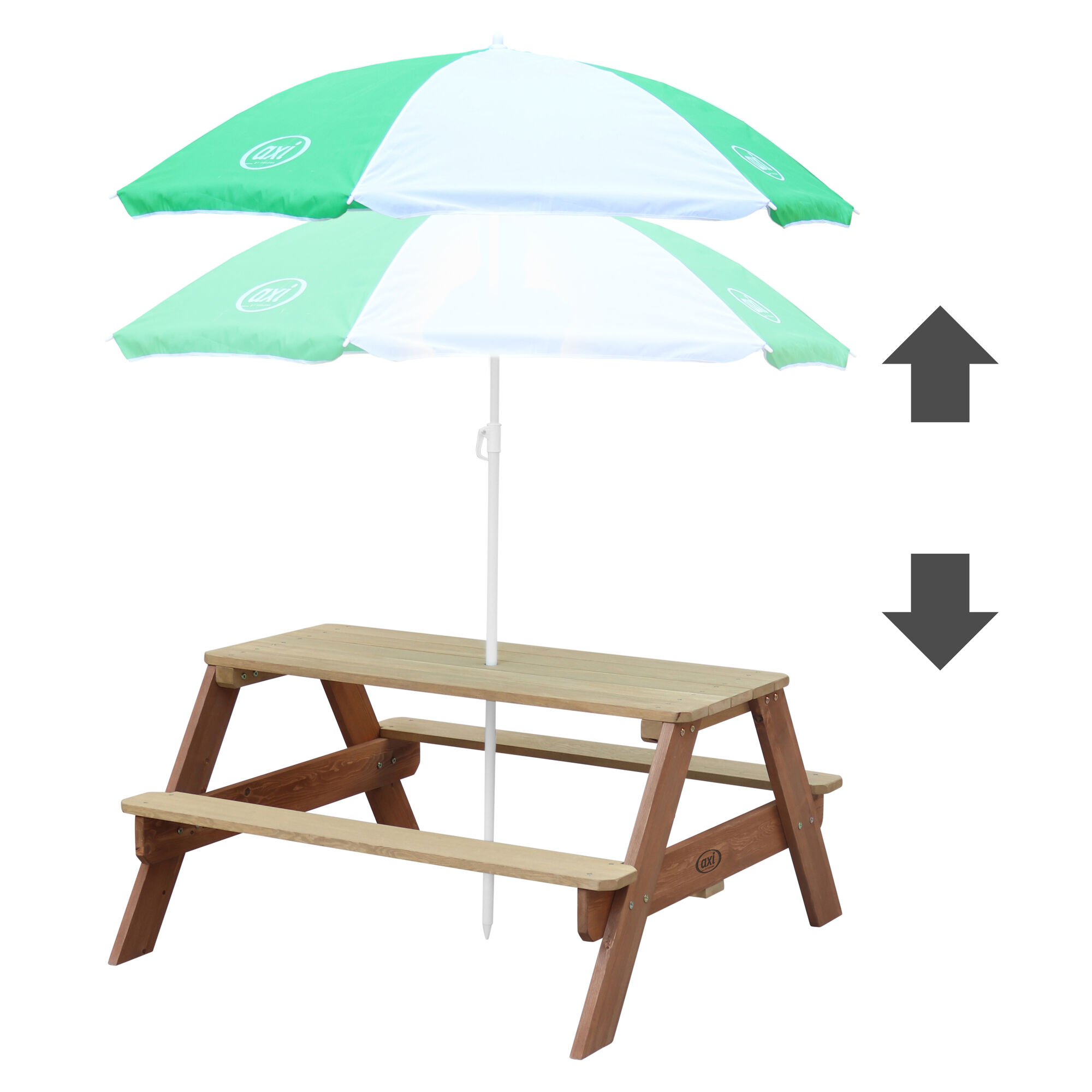 productfoto AXI Nick Picknicktafel Bruin - Parasol Groen/wit