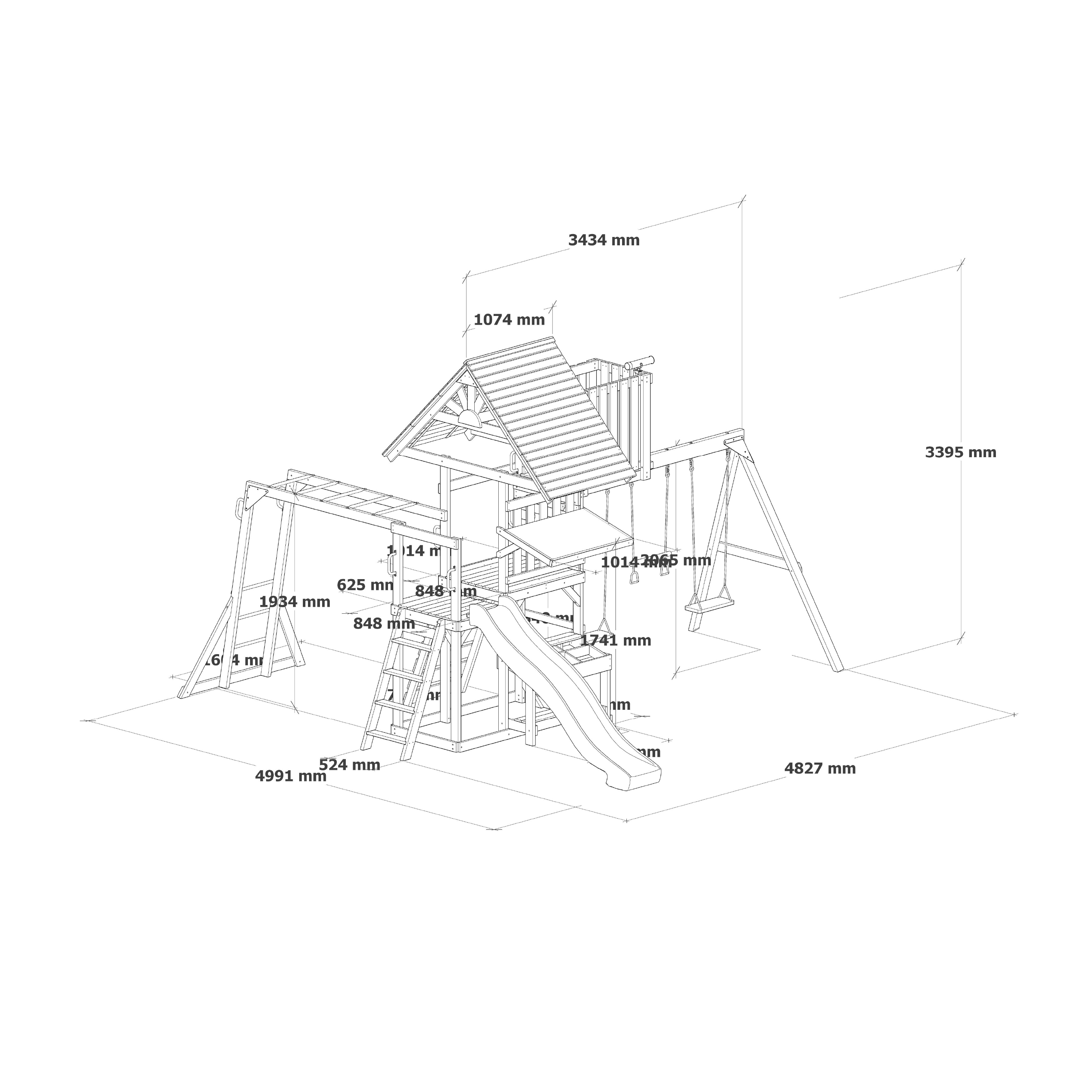 AXI Mitch Climbing Frame with Double Swing, Trapeze and Lookout Tower – Grey Slide