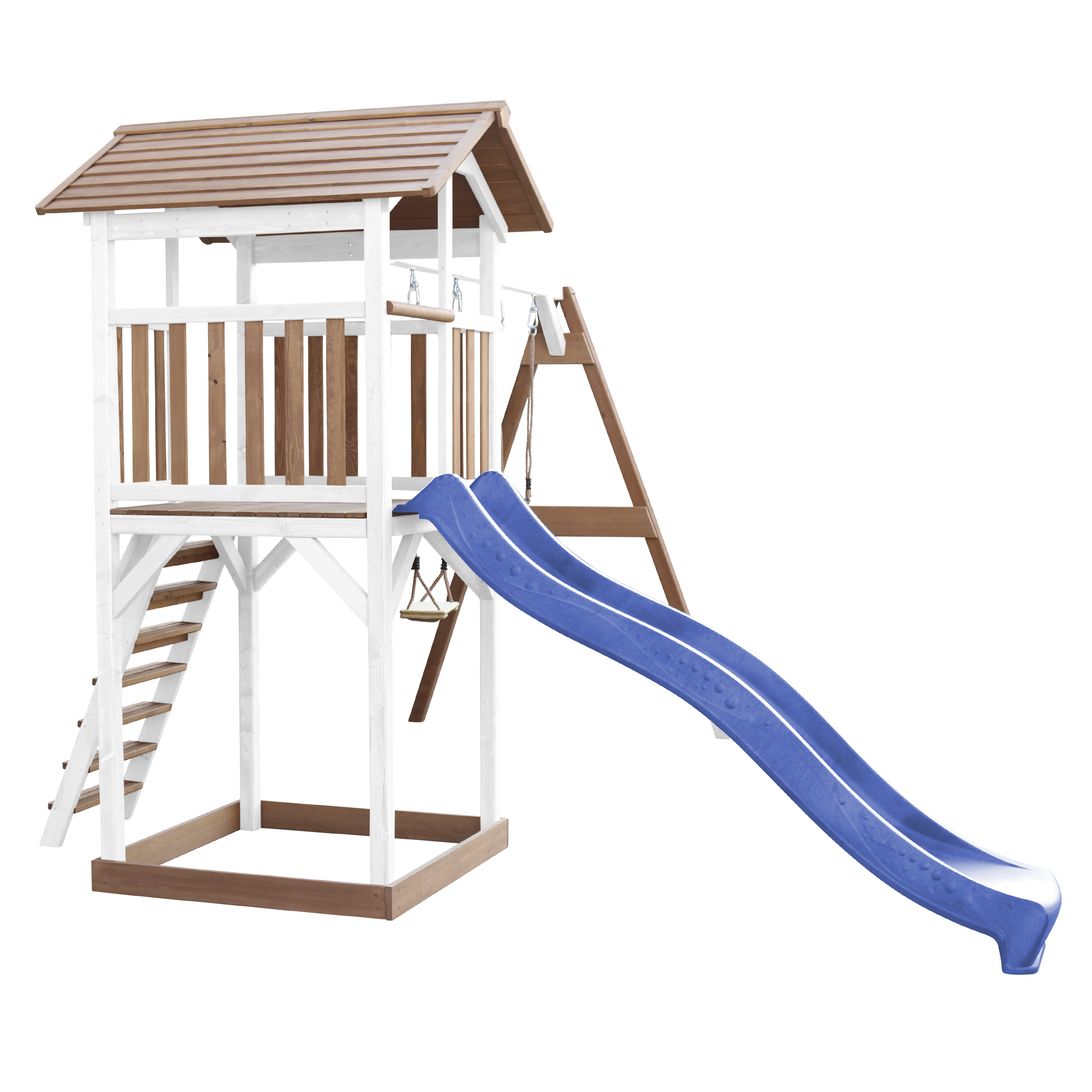 AXI Beach Tower with Double Swing Set Brown/White - Blue Slide