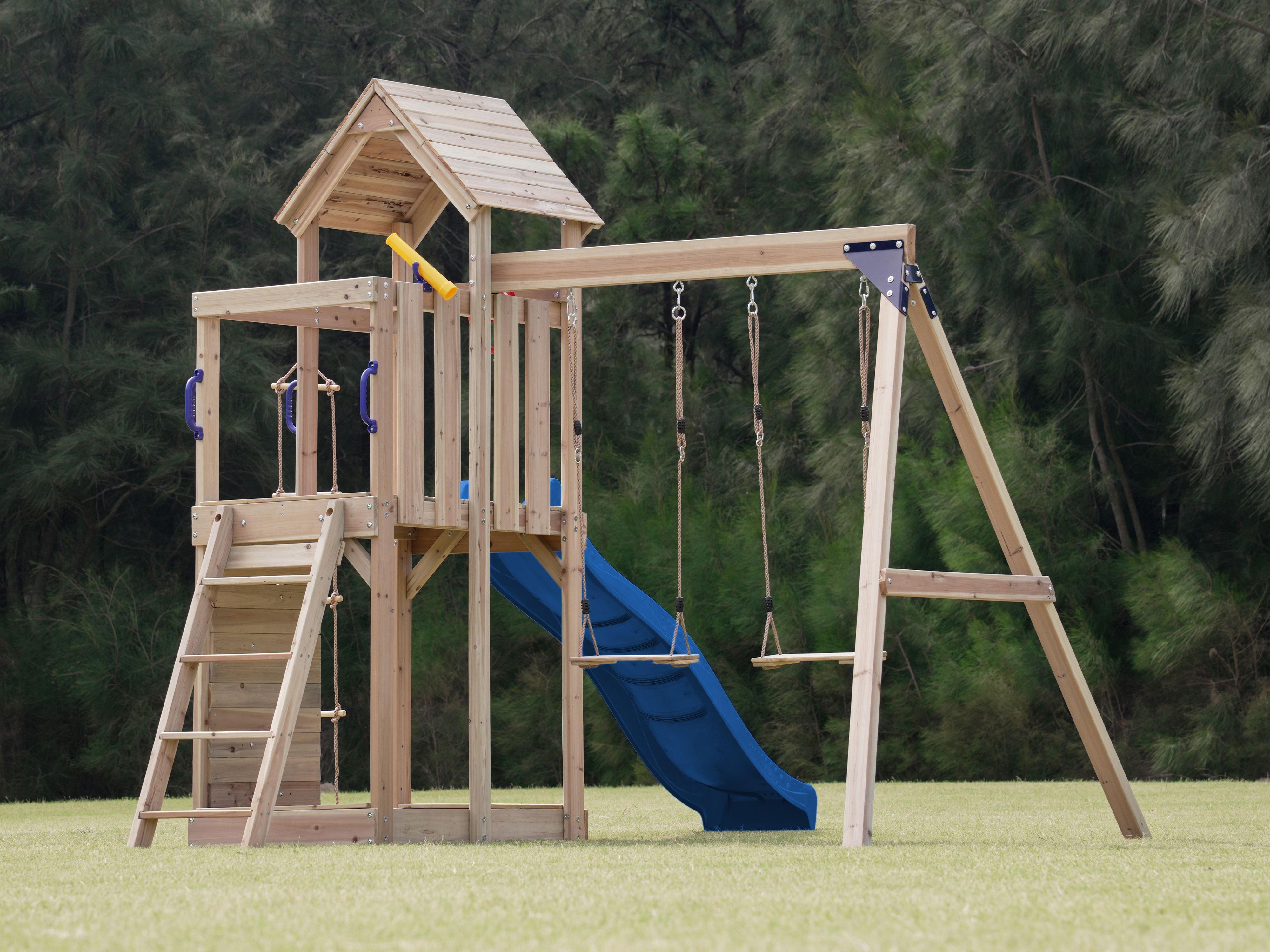 AXI Moos Climbing Frame with Double Swing Set - Blue Slide