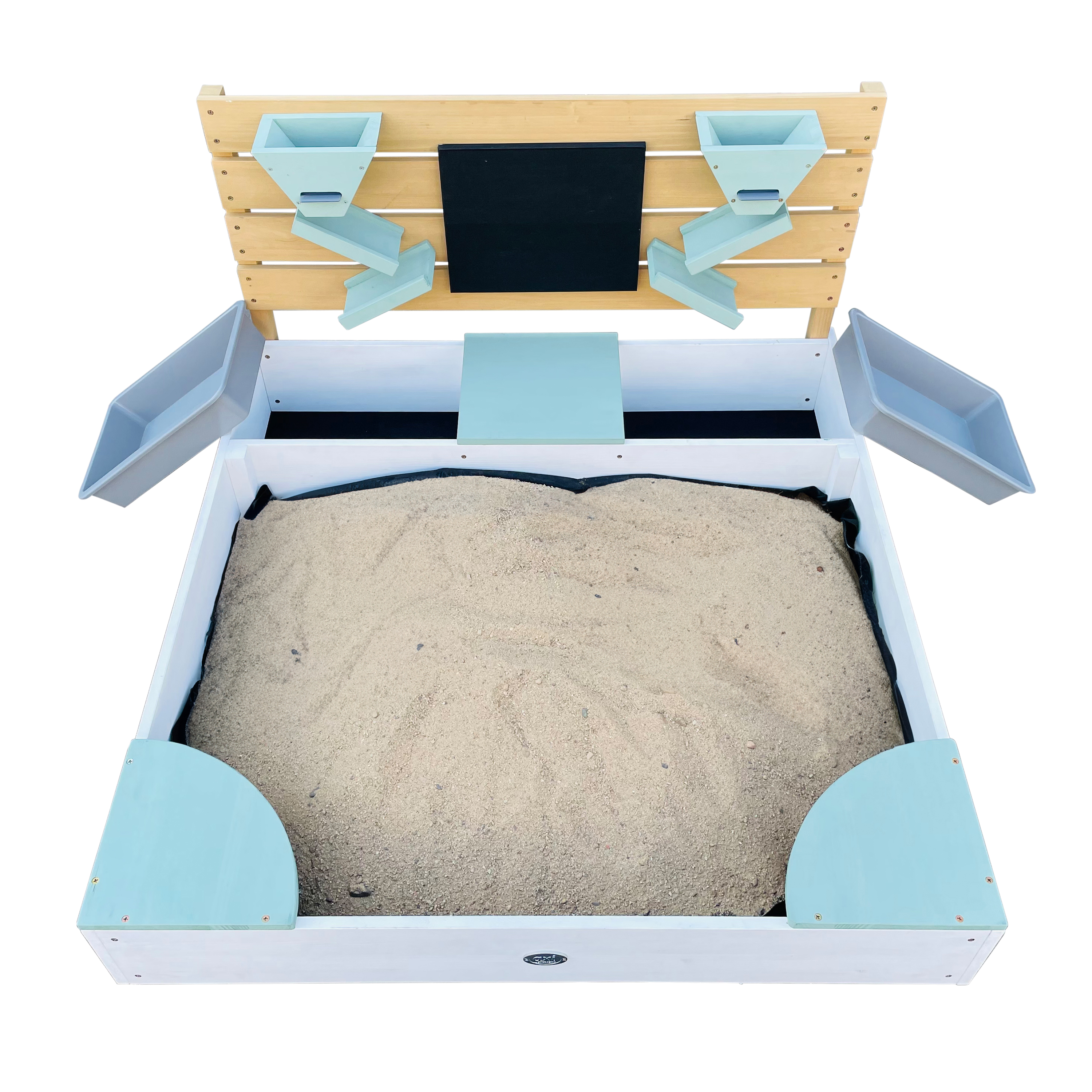 AXI Cato sandbox with sand & water trays and Play wall White/green