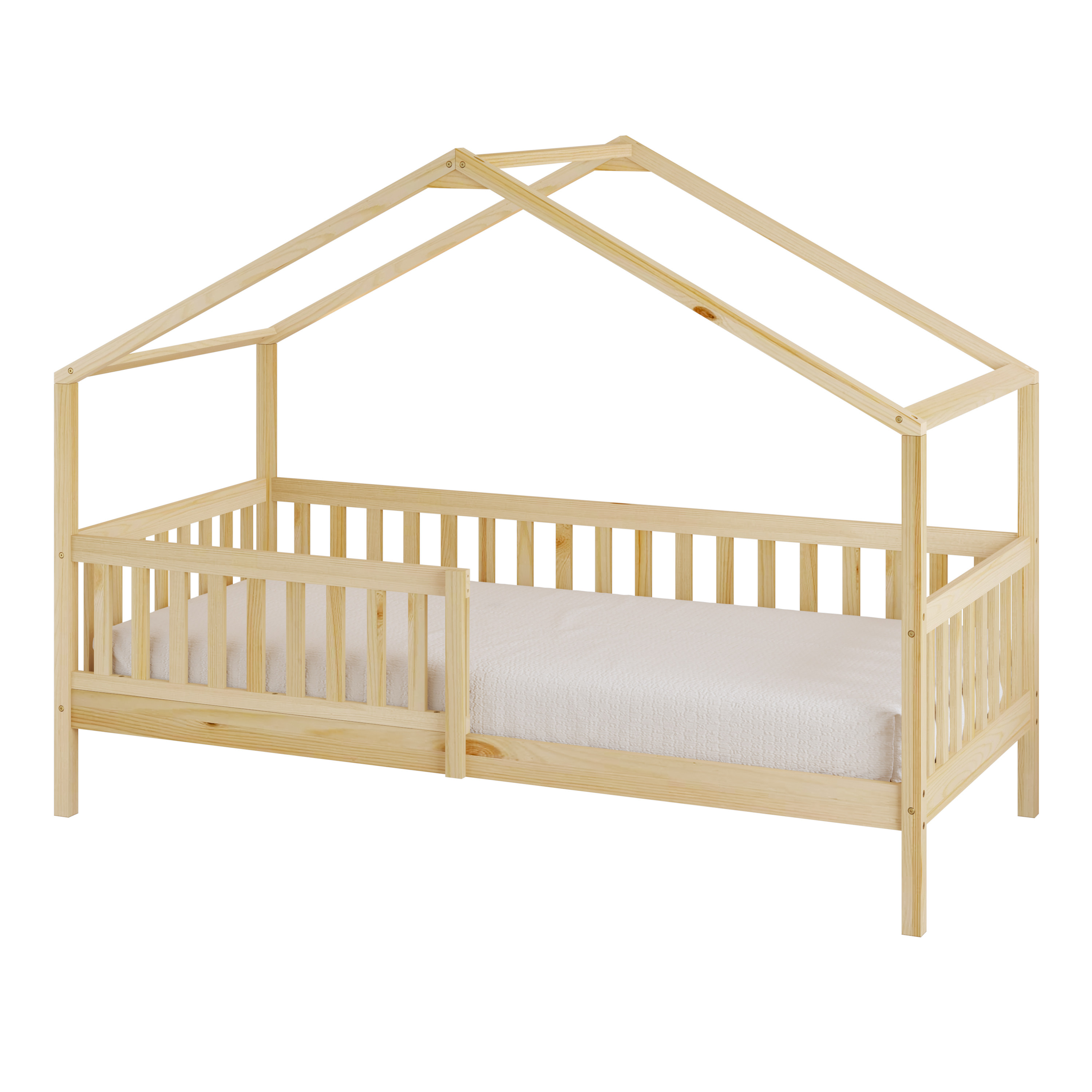 Sunny Kae House Bed with Guardrail Natural – With Mattress