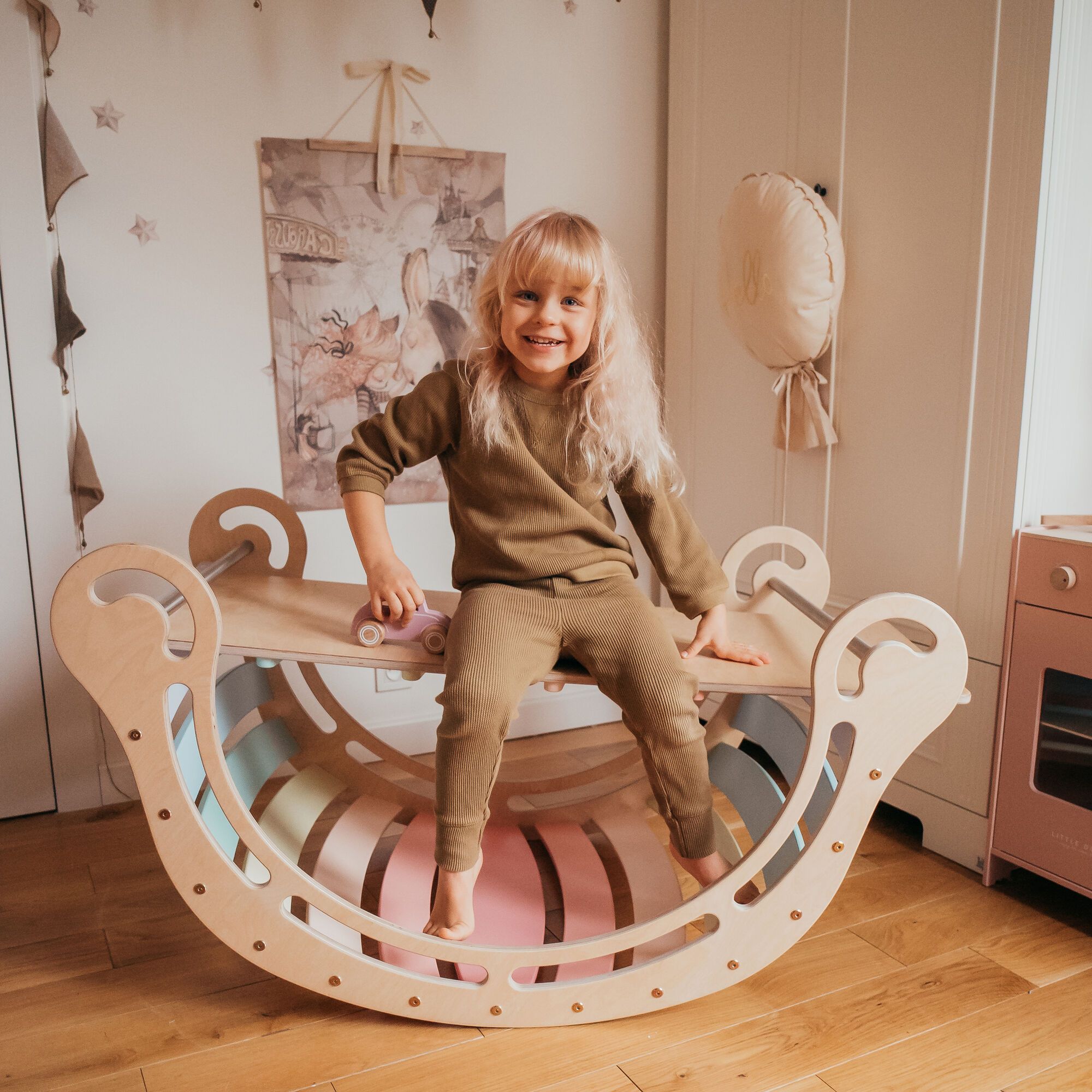 KateHaa Wooden XXL Rocker with Climbing Wall - Pastel